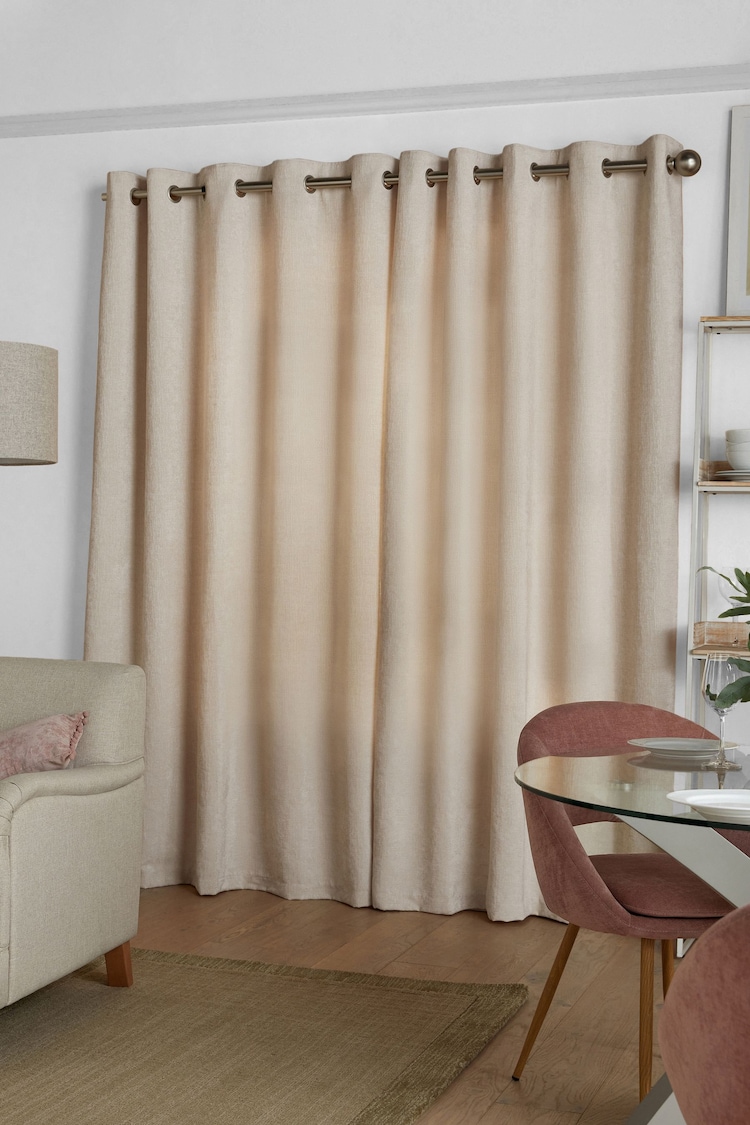 Natural Light Heavyweight Chenille Eyelet Lined Curtains - Image 2 of 6