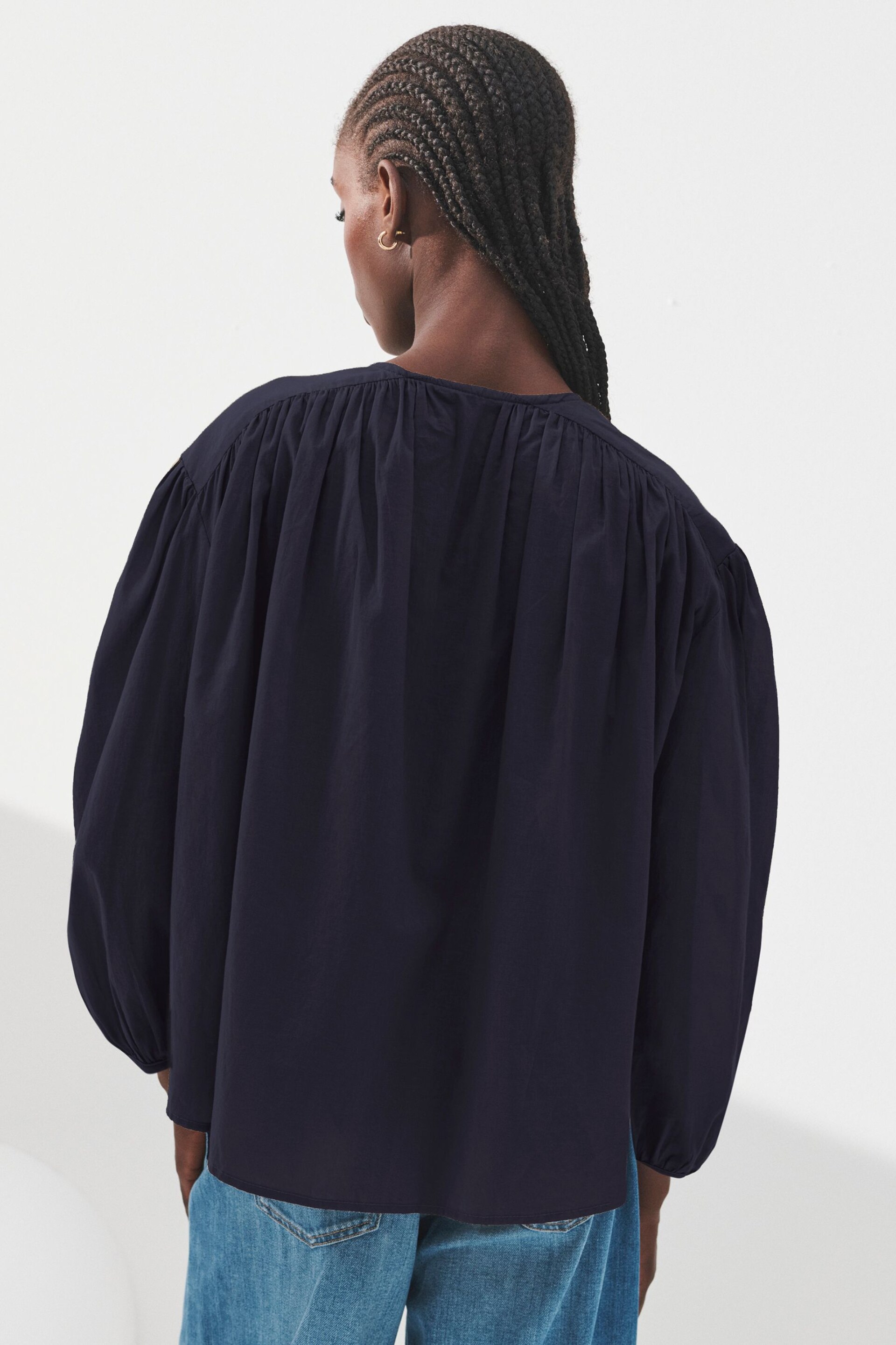 Navy Blue Tie Front Blouse - Image 4 of 6
