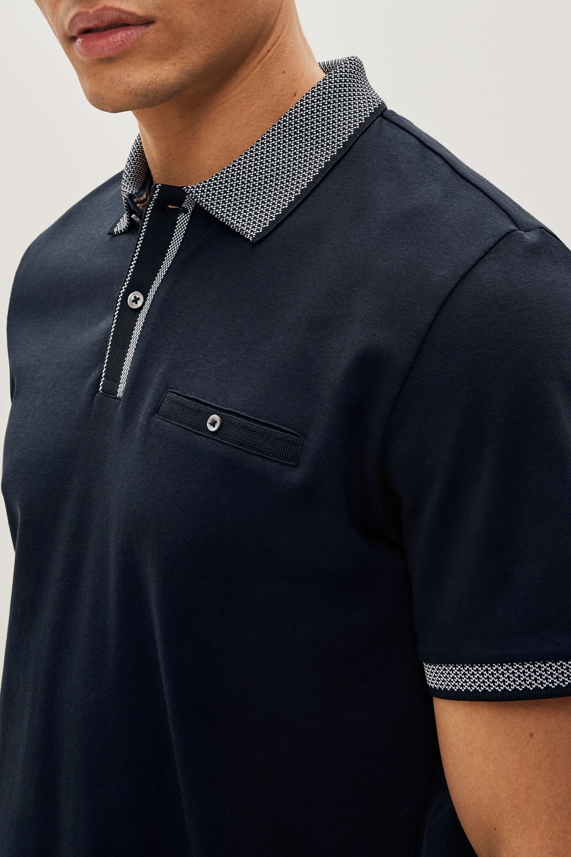 Navy Blue Smart Collar Polo Shirt - Image 4 of 5