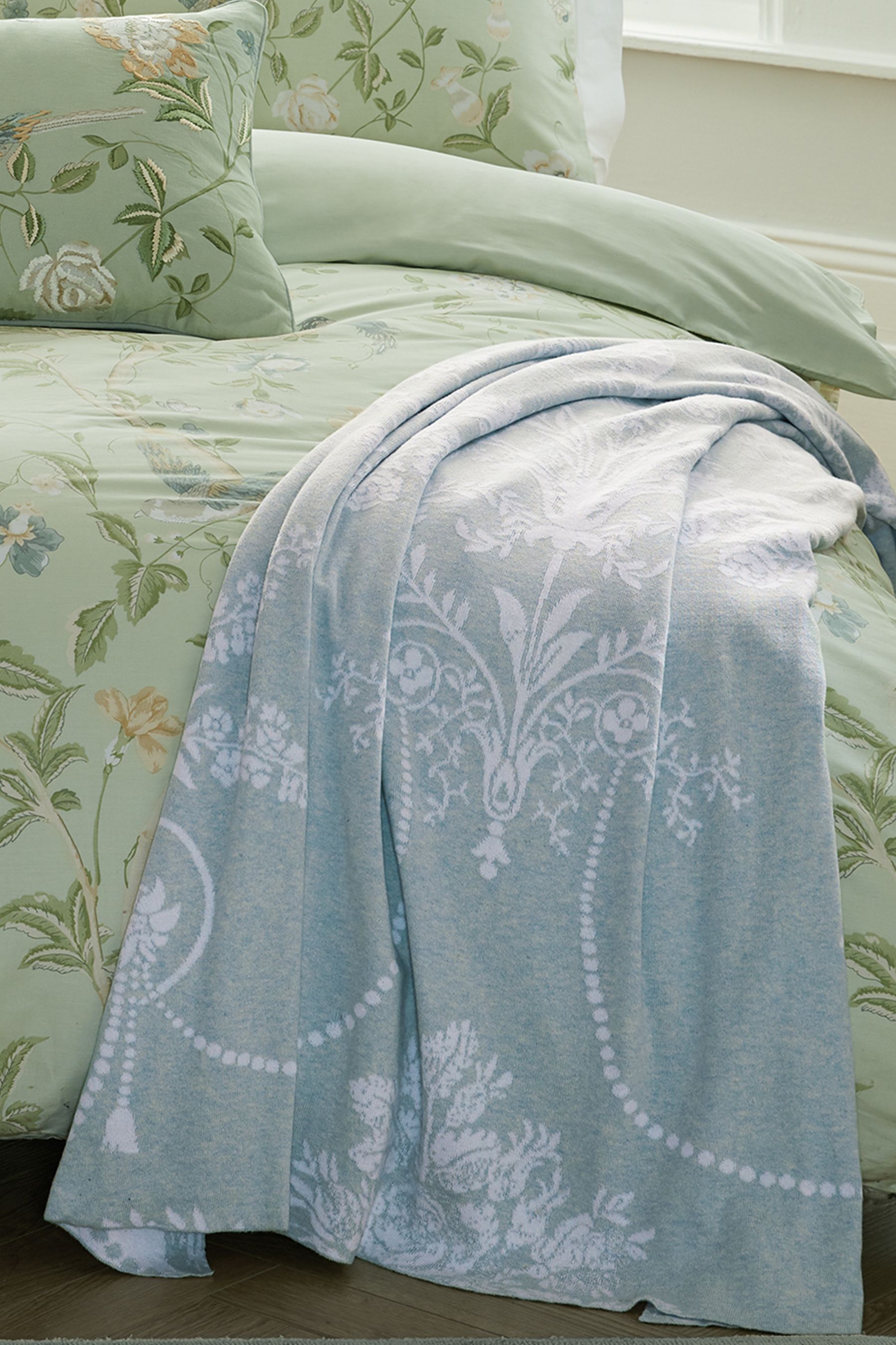 Buy Laura Ashley Pale Seaspray Blue Josette Knitted Throw from Next Luxembourg