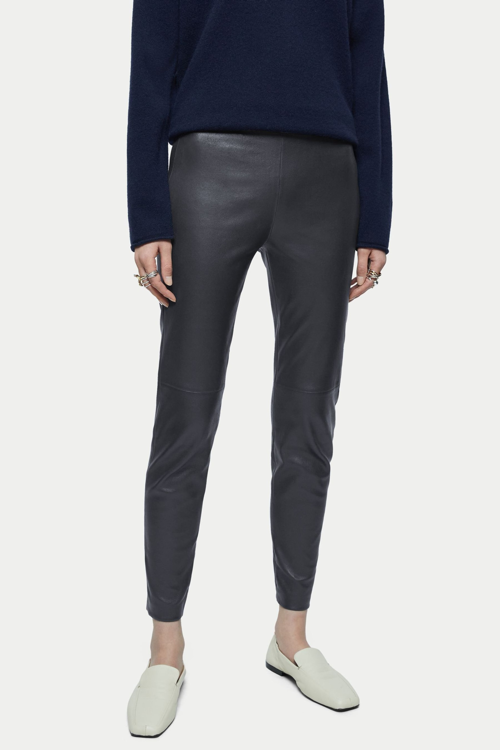 Jigsaw Blue Stretch Leather Leggings - Image 1 of 4