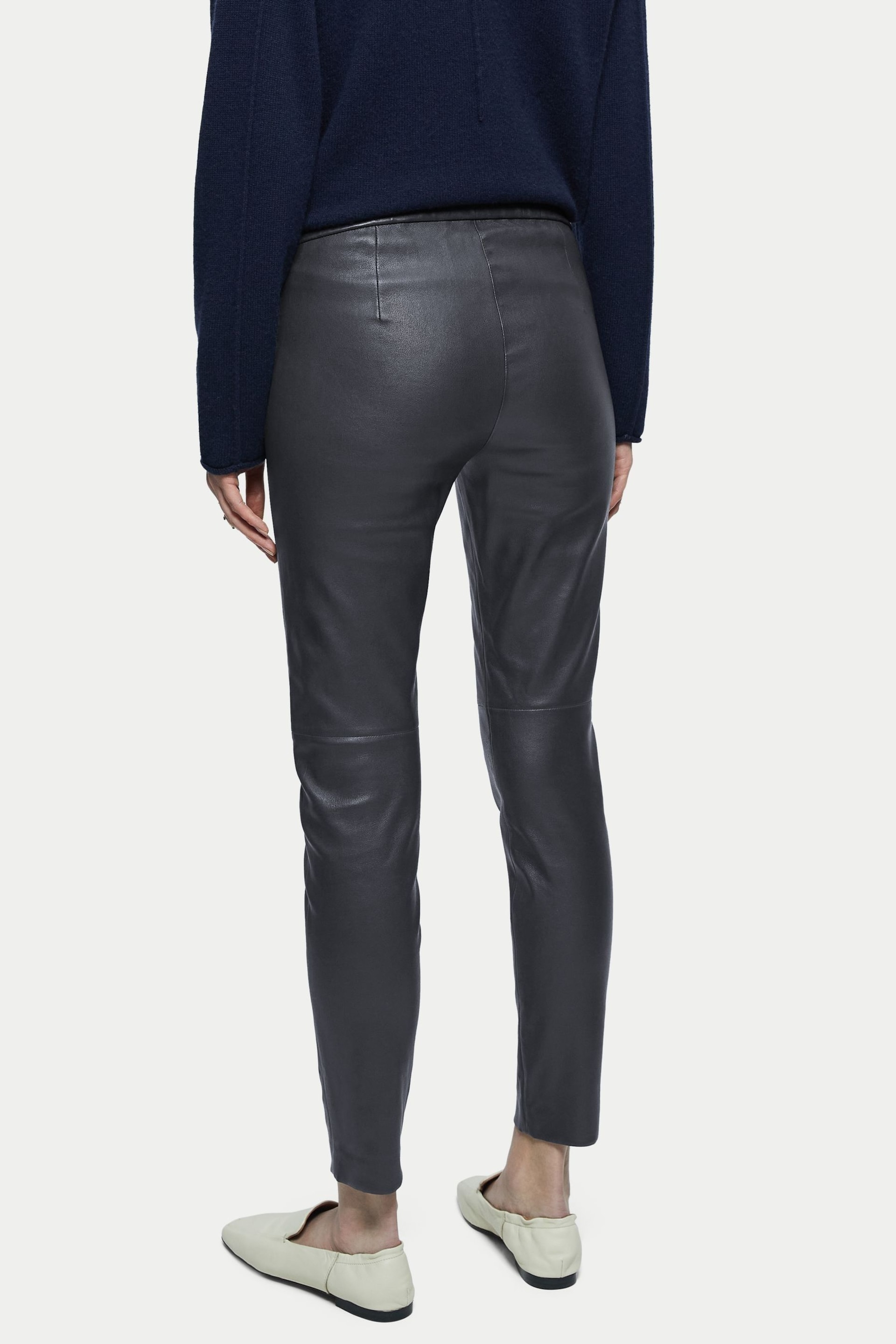 Jigsaw Blue Stretch Leather Leggings - Image 2 of 4