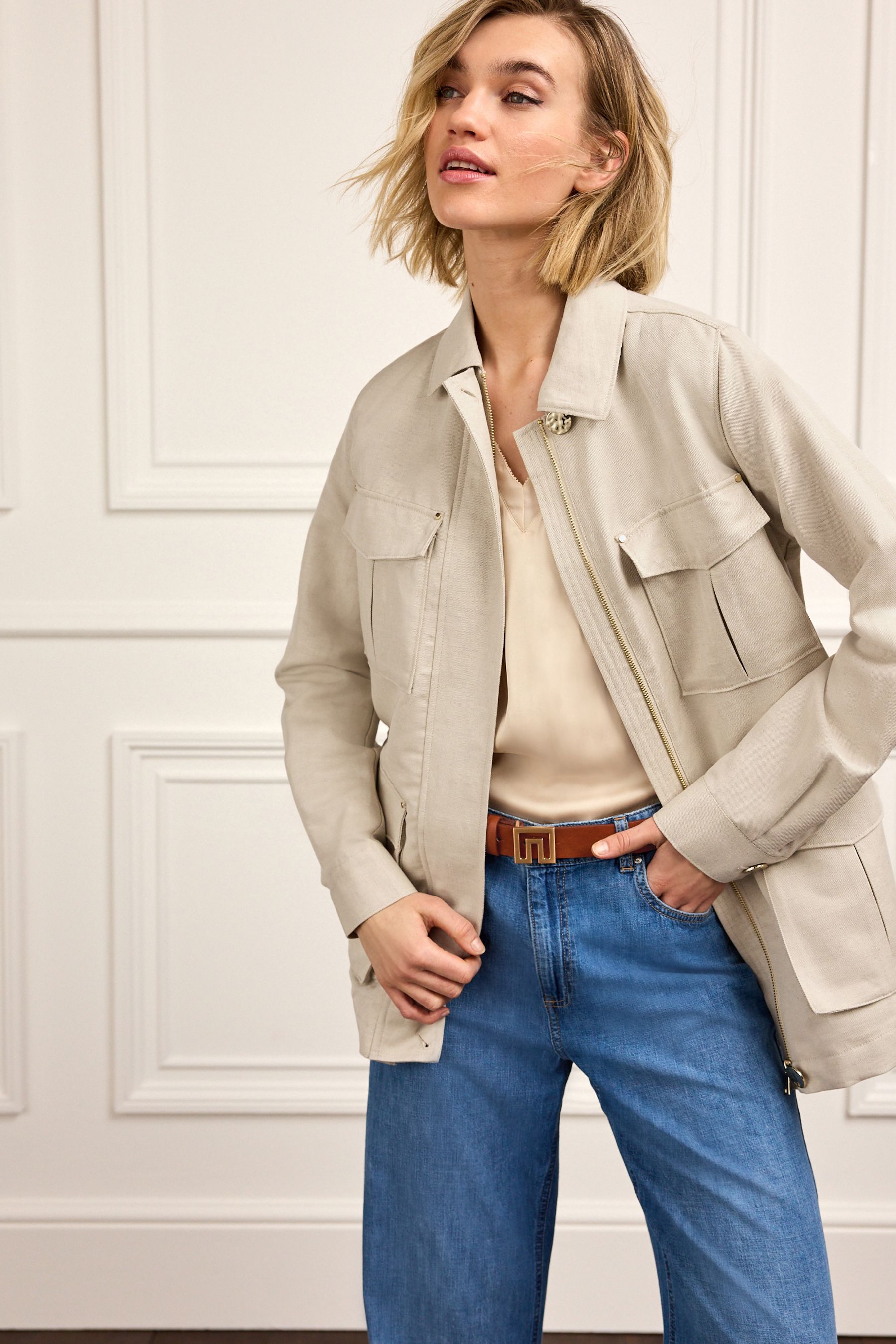 Linen blend utility jacket online