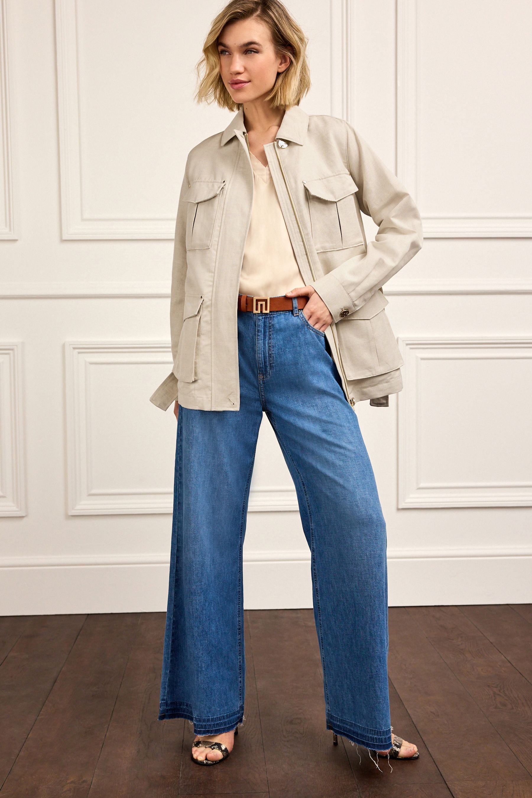 Buy Neutral Linen Blend Utility Jacket from Next Luxembourg