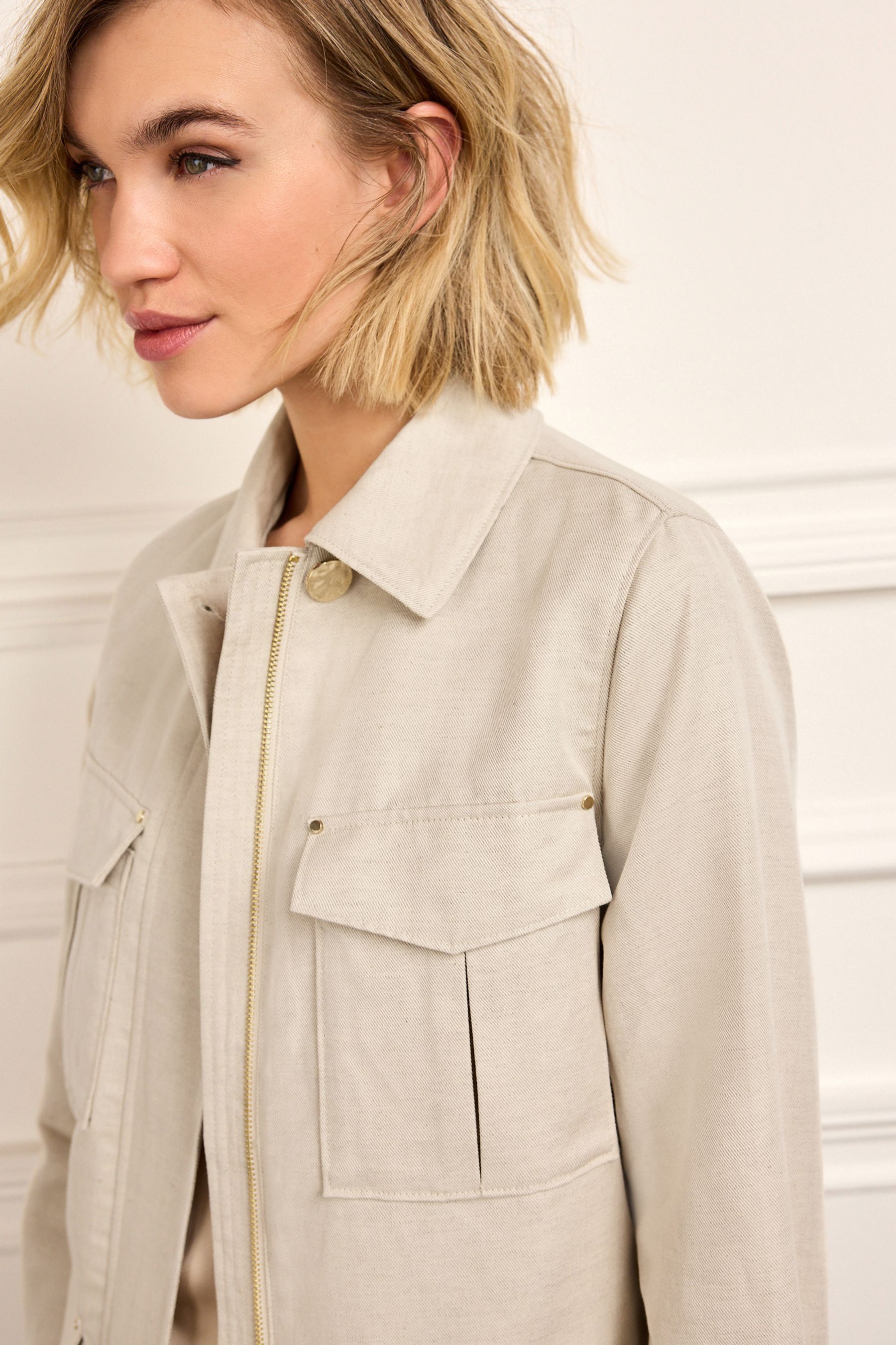 Buy Neutral Linen Blend Utility Jacket from Next Luxembourg