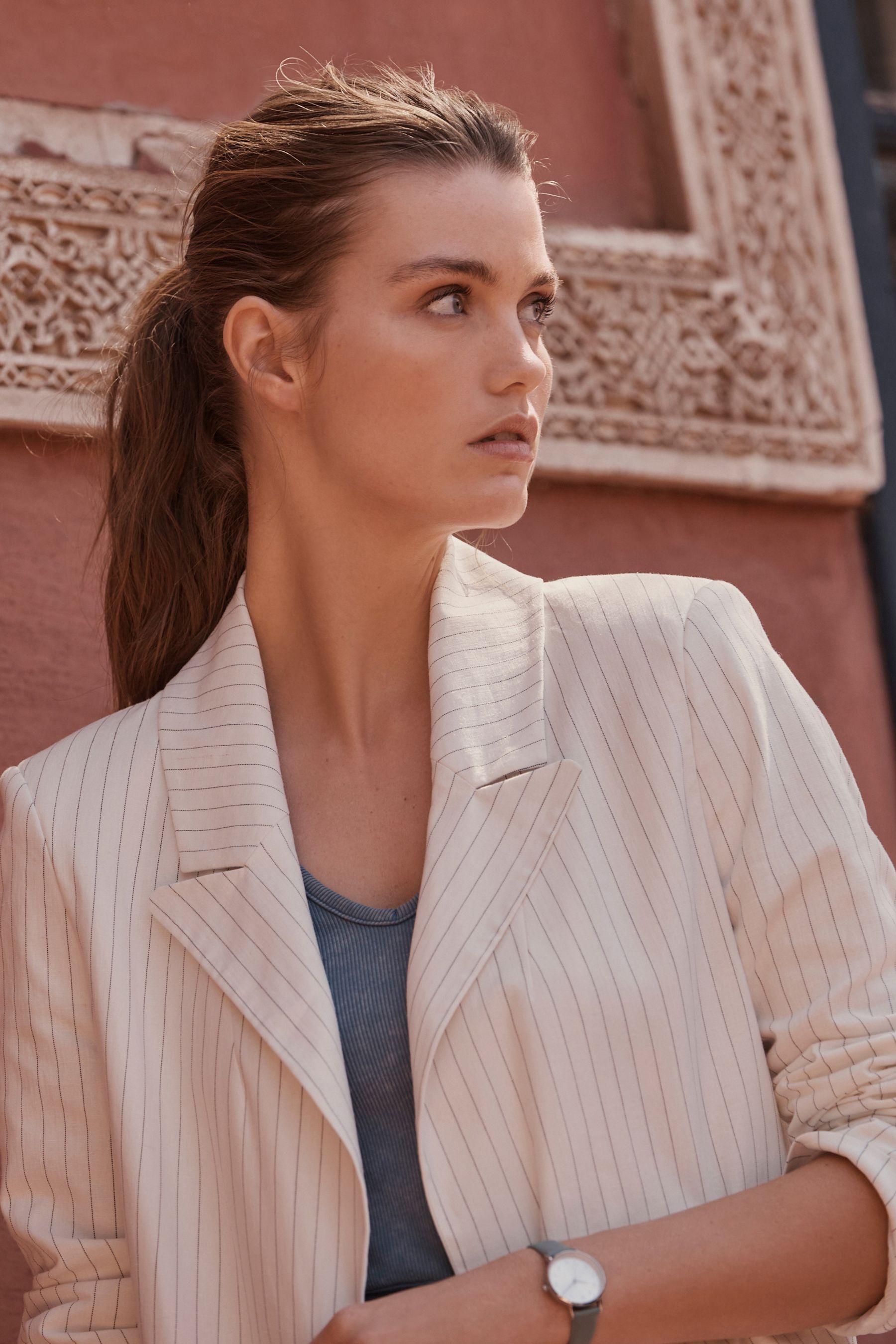 Womens white pinstripe blazer online