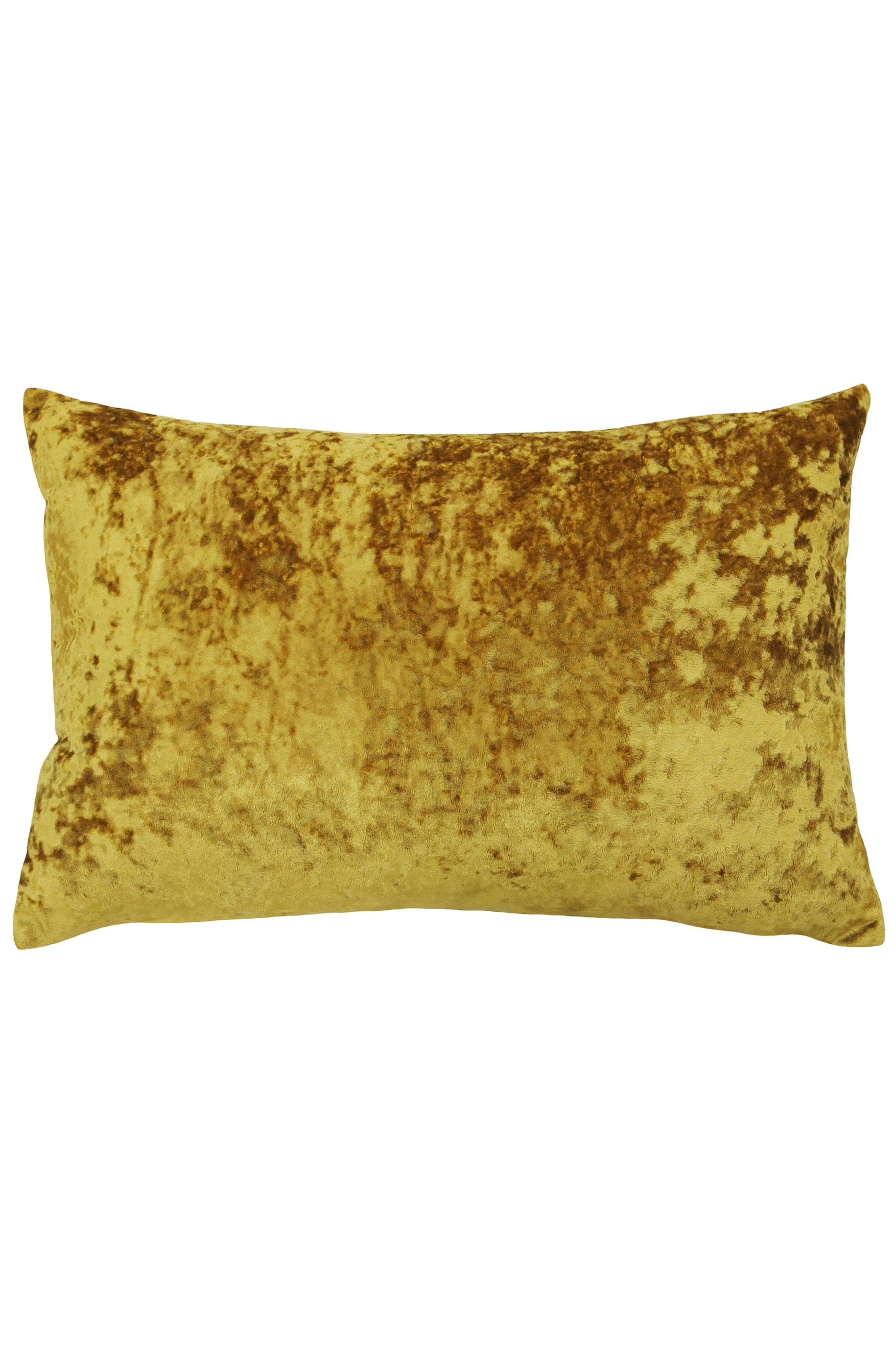 Riva Paoletti Ochre Yellow Verona Crushed Velvet Rectangular Polyester Filled Cushion - Image 1 of 2