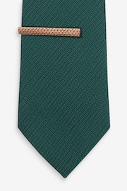 Dark Green Textured Tie And Clip Set - Image 2 of 3