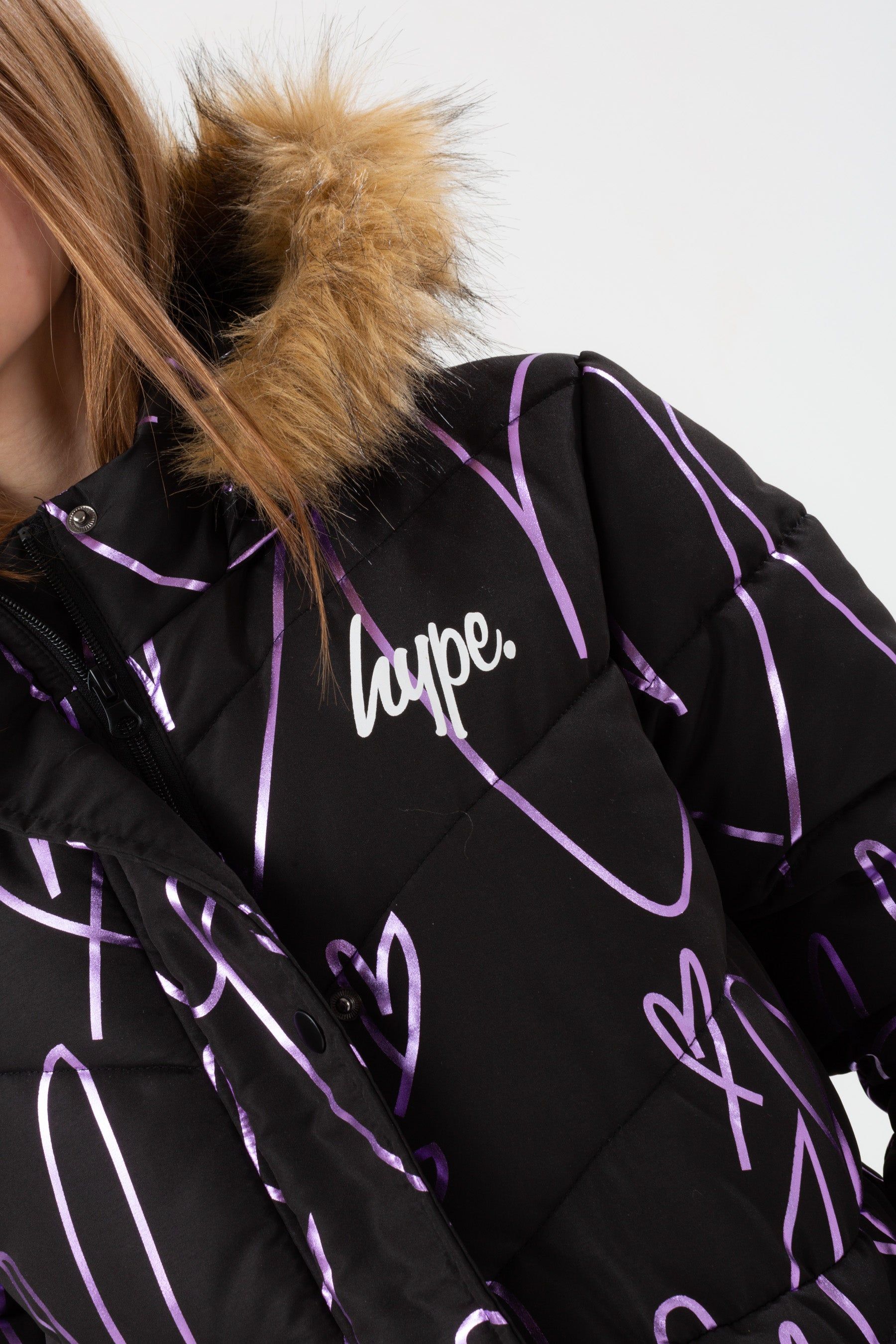 Buy Hype. Girls Black Sketch Heart Holographic Parka Script Coats from Next Luxembourg