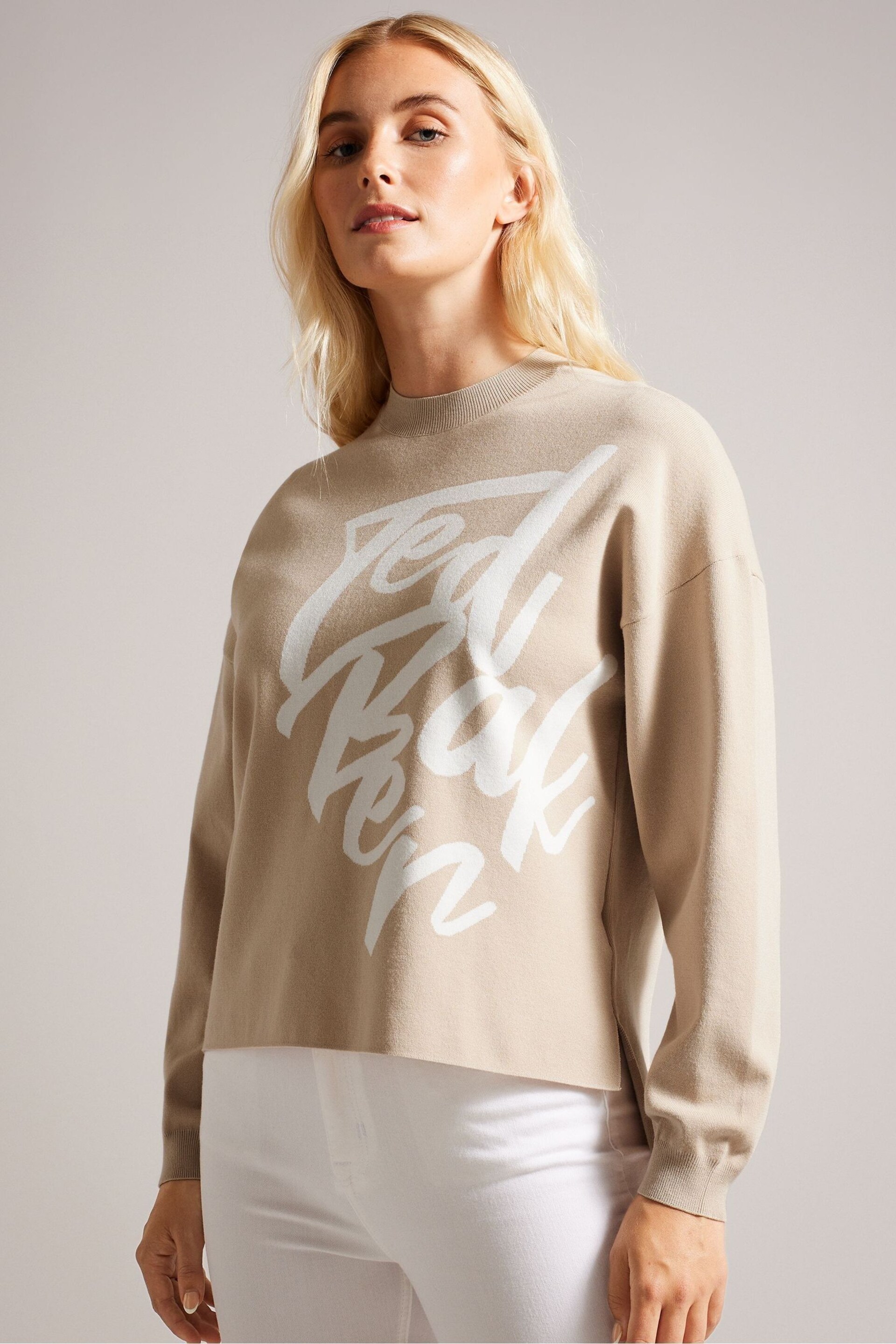 Ted Baker Natural Emallly Branded Jacquard Knit Jumper - Image 2 of 6