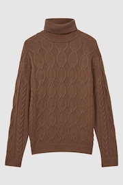 Reiss Tobacco Alston Cable Knitted Roll Neck Jumper - Image 2 of 5