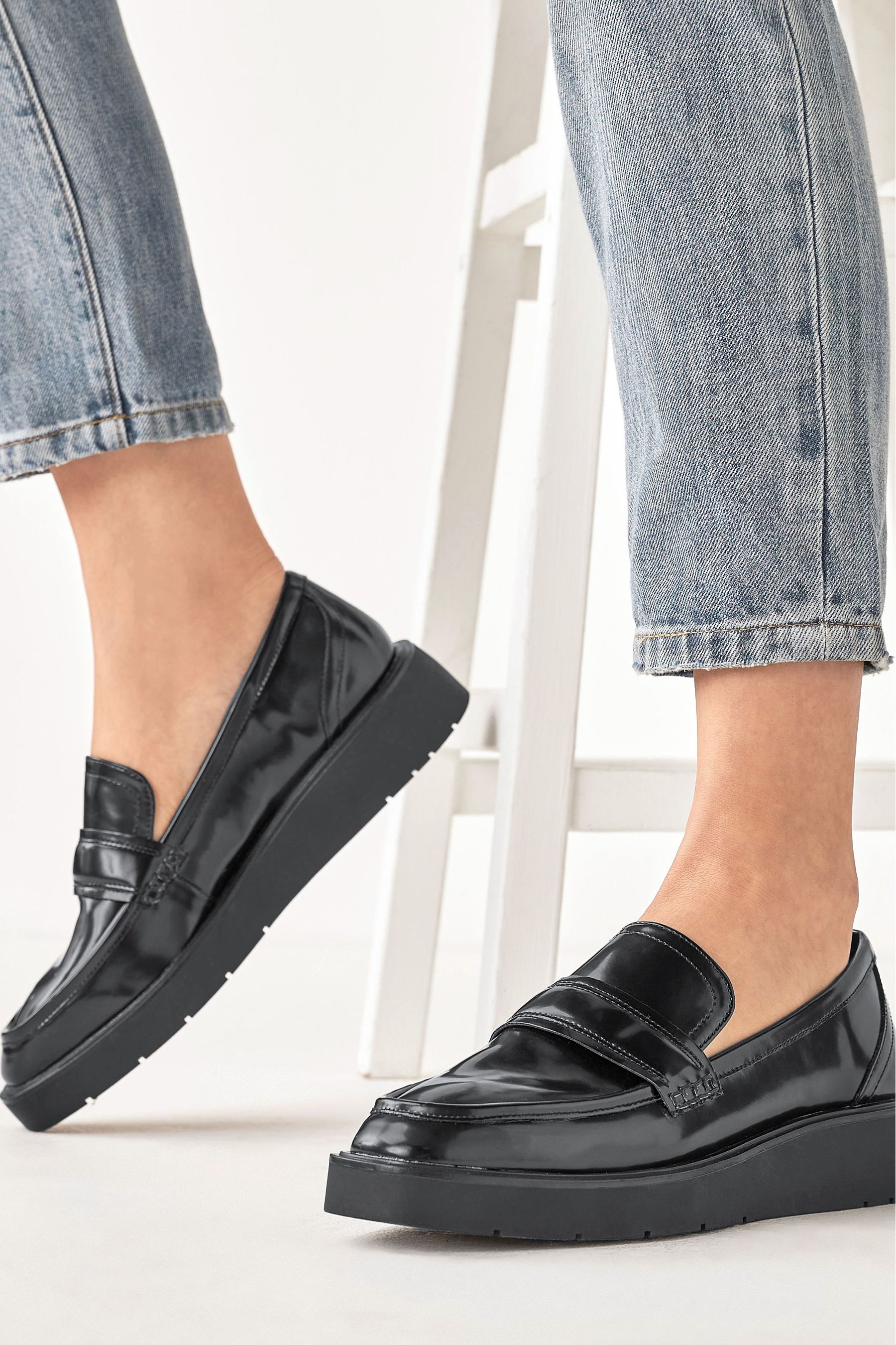 Buy Black Black Forever Comfort Stitch Detail Chunky Wedge Loafer Shoes from Next Netherlands
