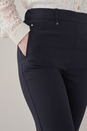 Navy Blue Tailored Elastic Back Straight Leg Pull On Trousers - Image 3 of 5