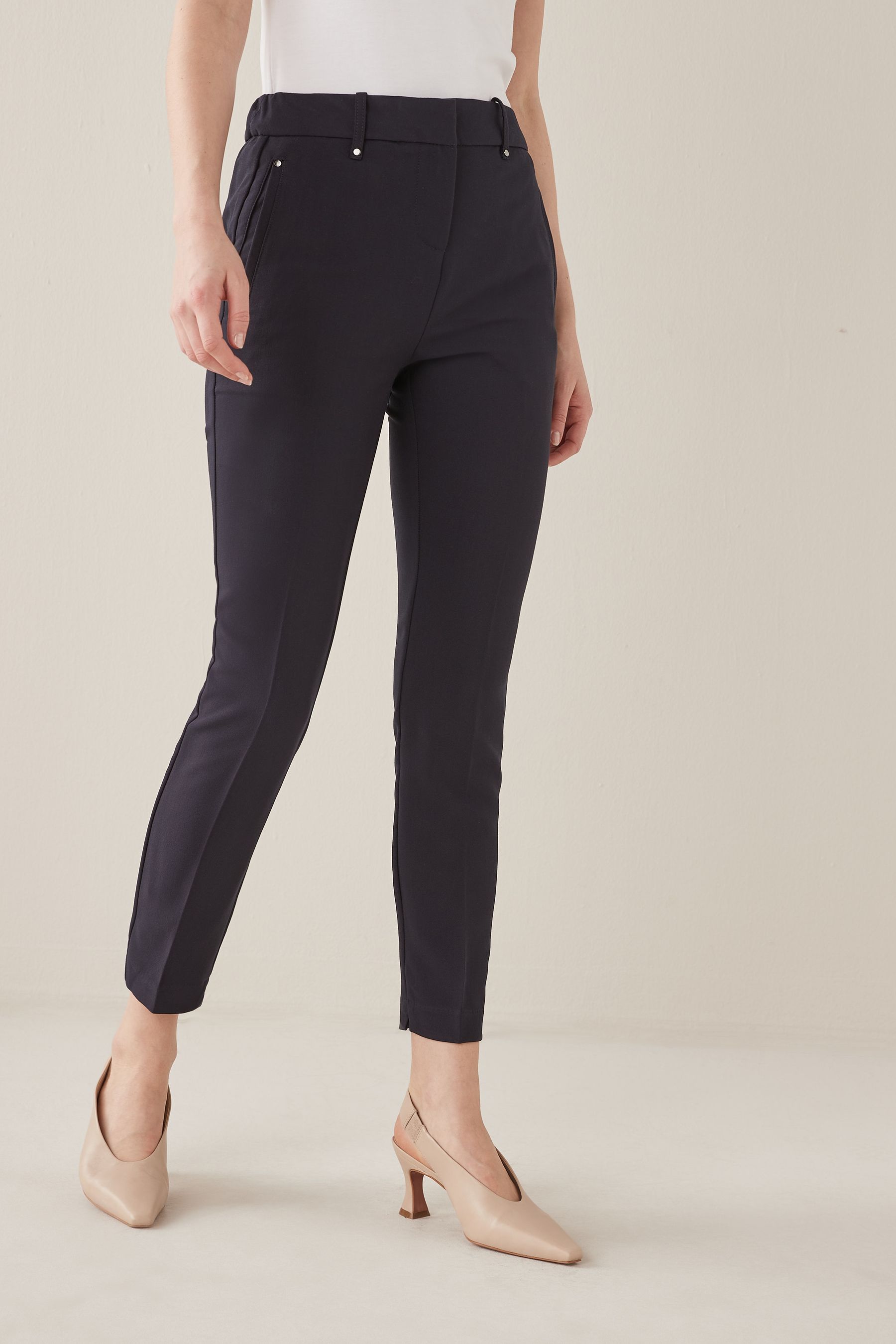 Buy Navy Blue Tailored Elasticated Back Skinny Leg Trousers from Next Luxembourg