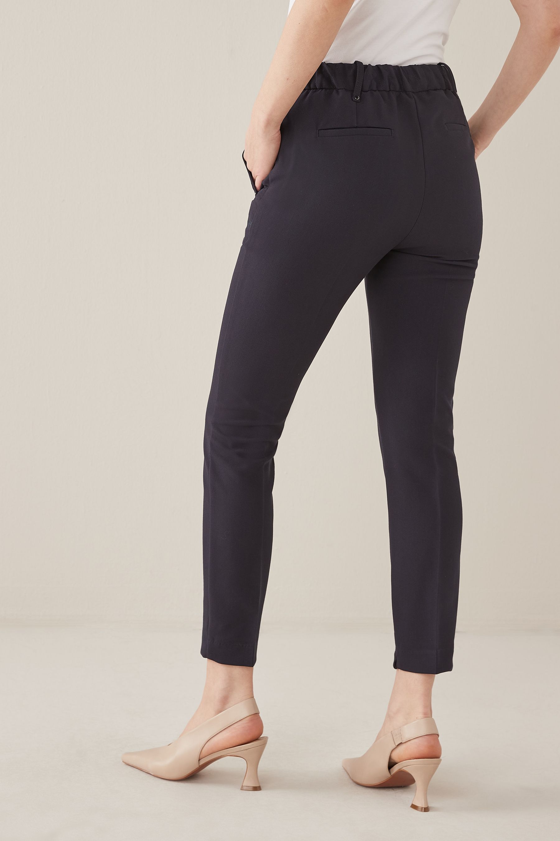 Buy Navy Blue Tailored Elasticated Back Skinny Leg Trousers from Next Luxembourg