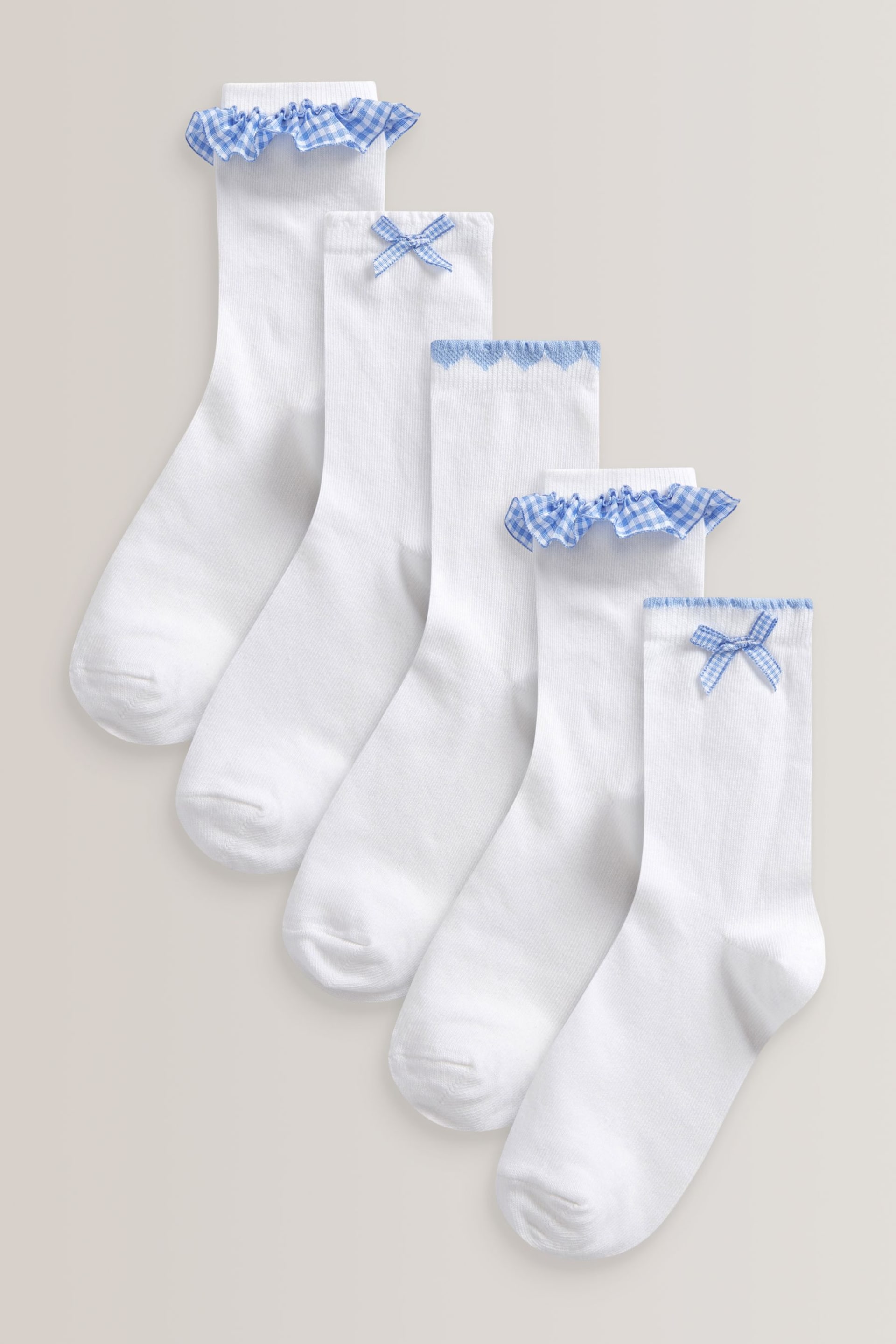 Blue 5 Pack Cotton Rich Gingham Ankle School Socks - Image 1 of 6