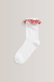 Red 5 Pack Cotton Rich Gingham Ankle School Socks - Image 7 of 7