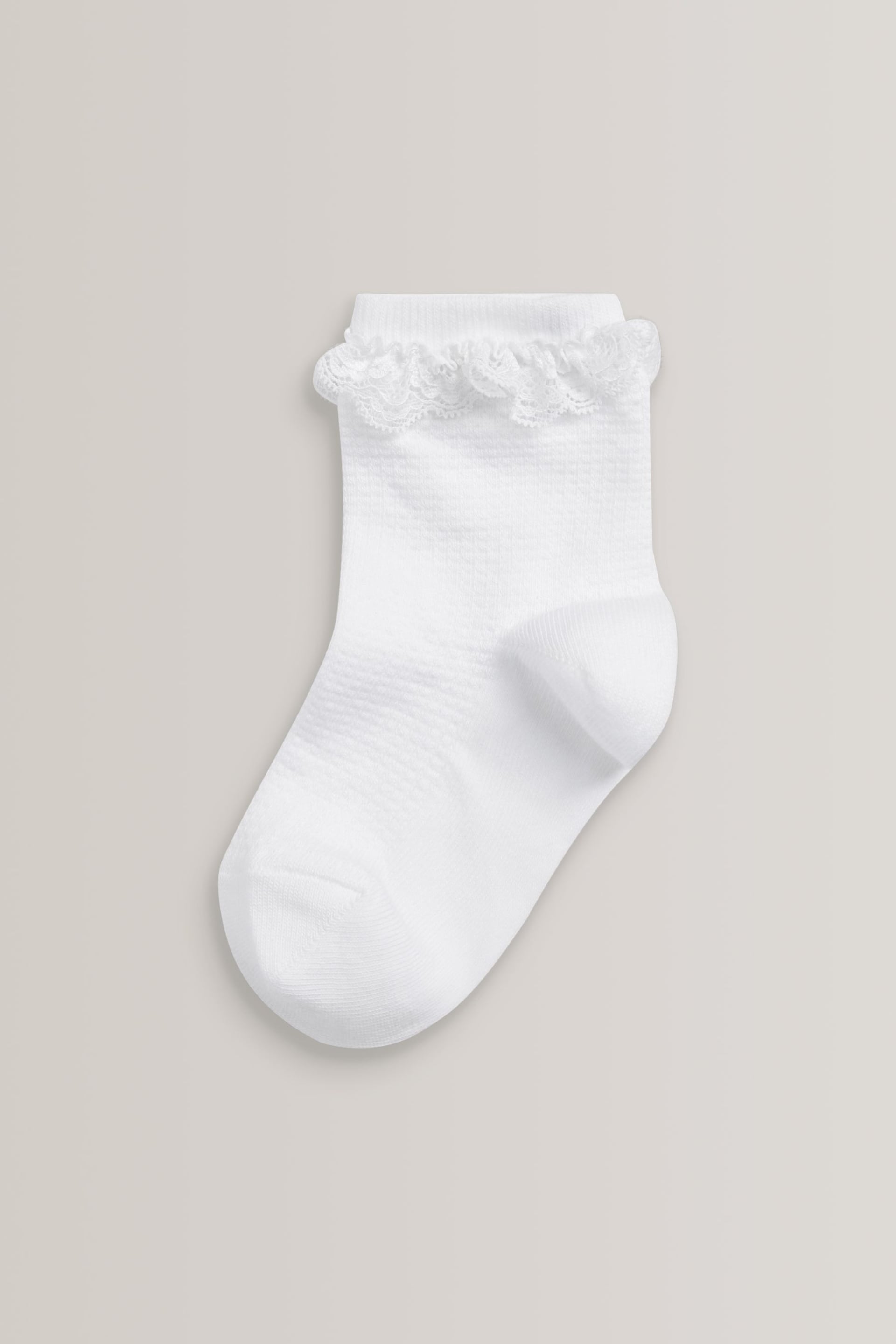 White 5 Pack Cotton Rich Ruffle Ankle Socks - Image 2 of 2