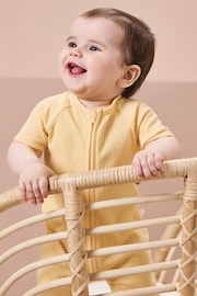 MORI Organic Cotton & Bamboo Short Sleep Zip Up Baby Romper - Image 1 of 4