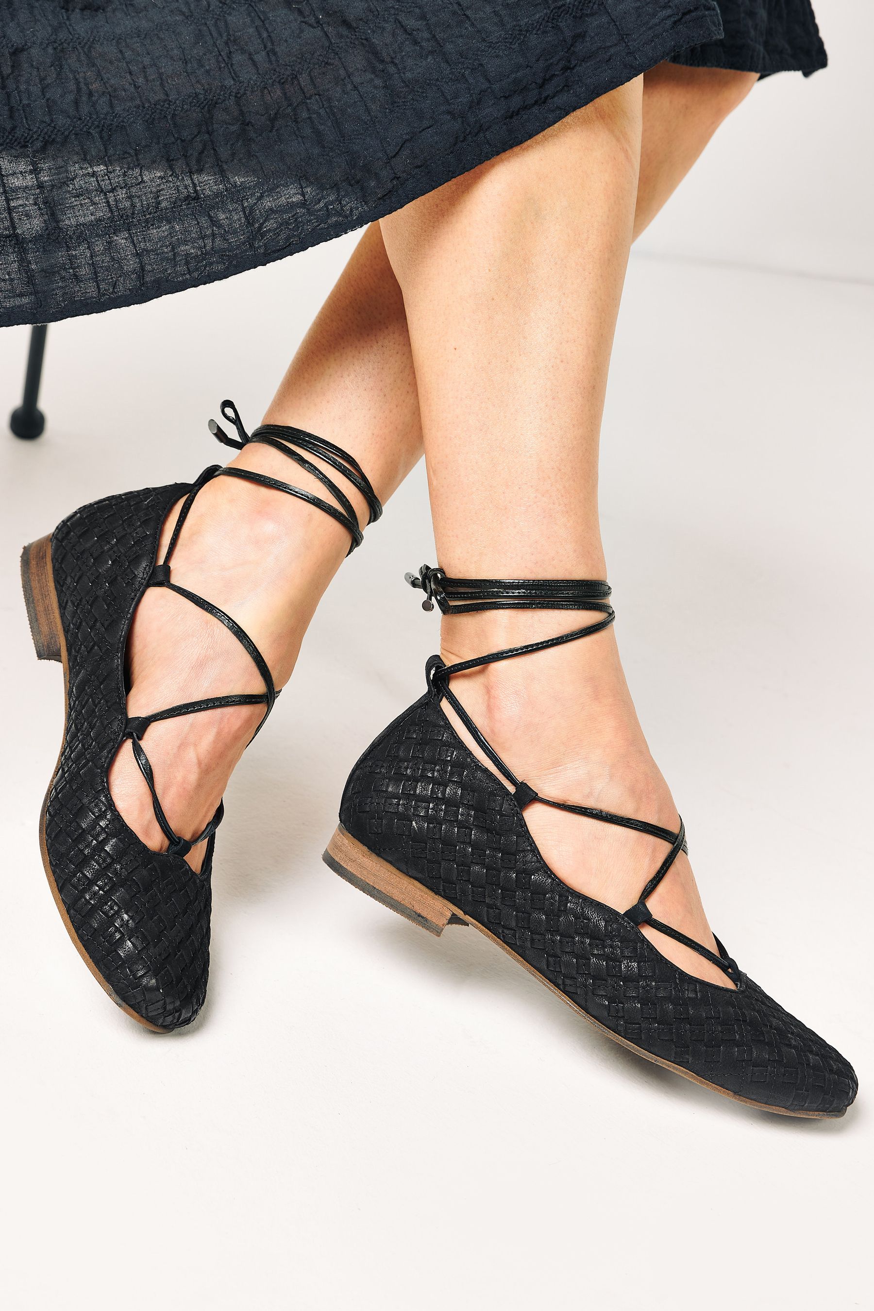 Buy Black Forever Comfort Leather Strappy Woven Ballerina Shoes from Next Luxembourg