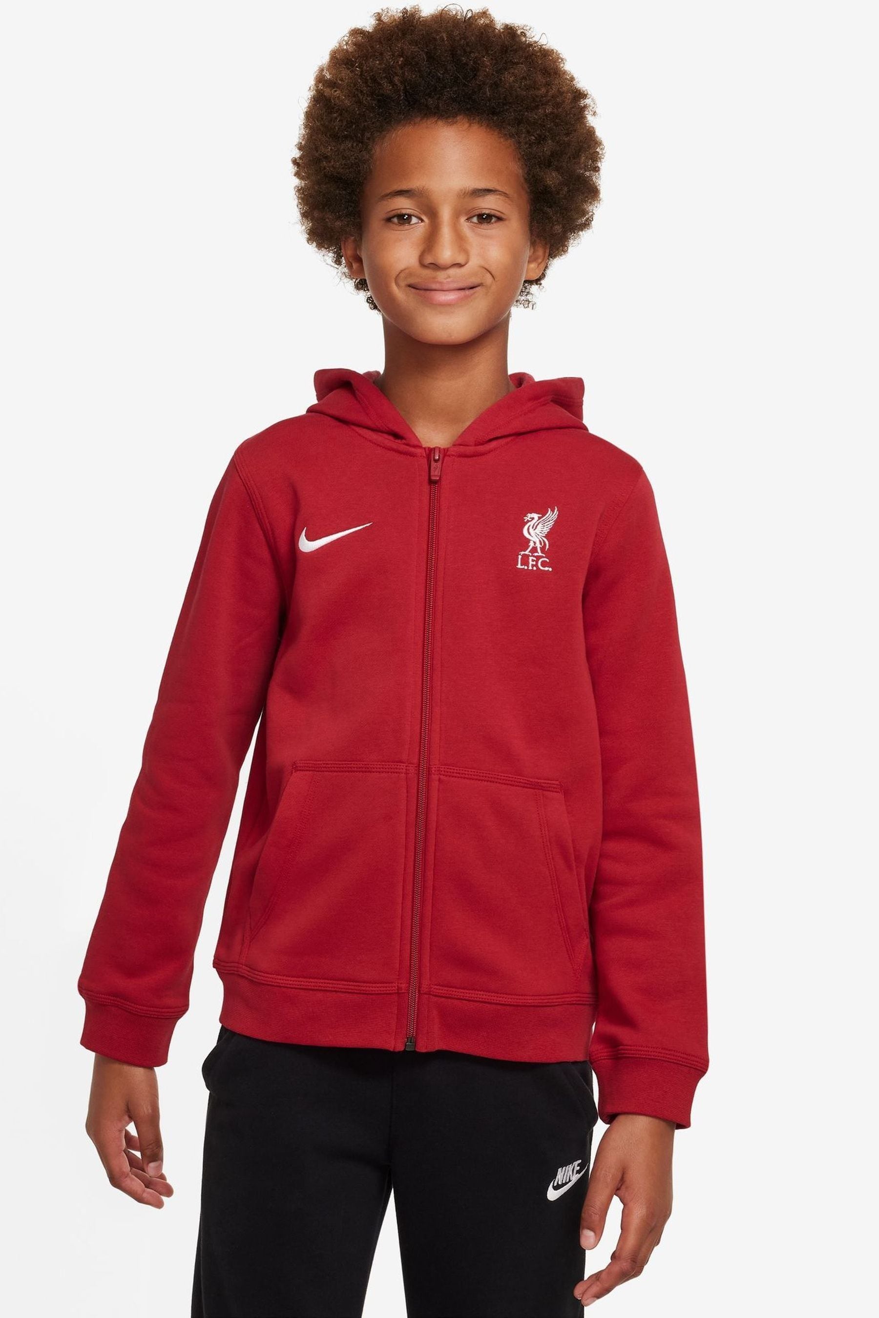 Red nike full zip hoodie hotsell
