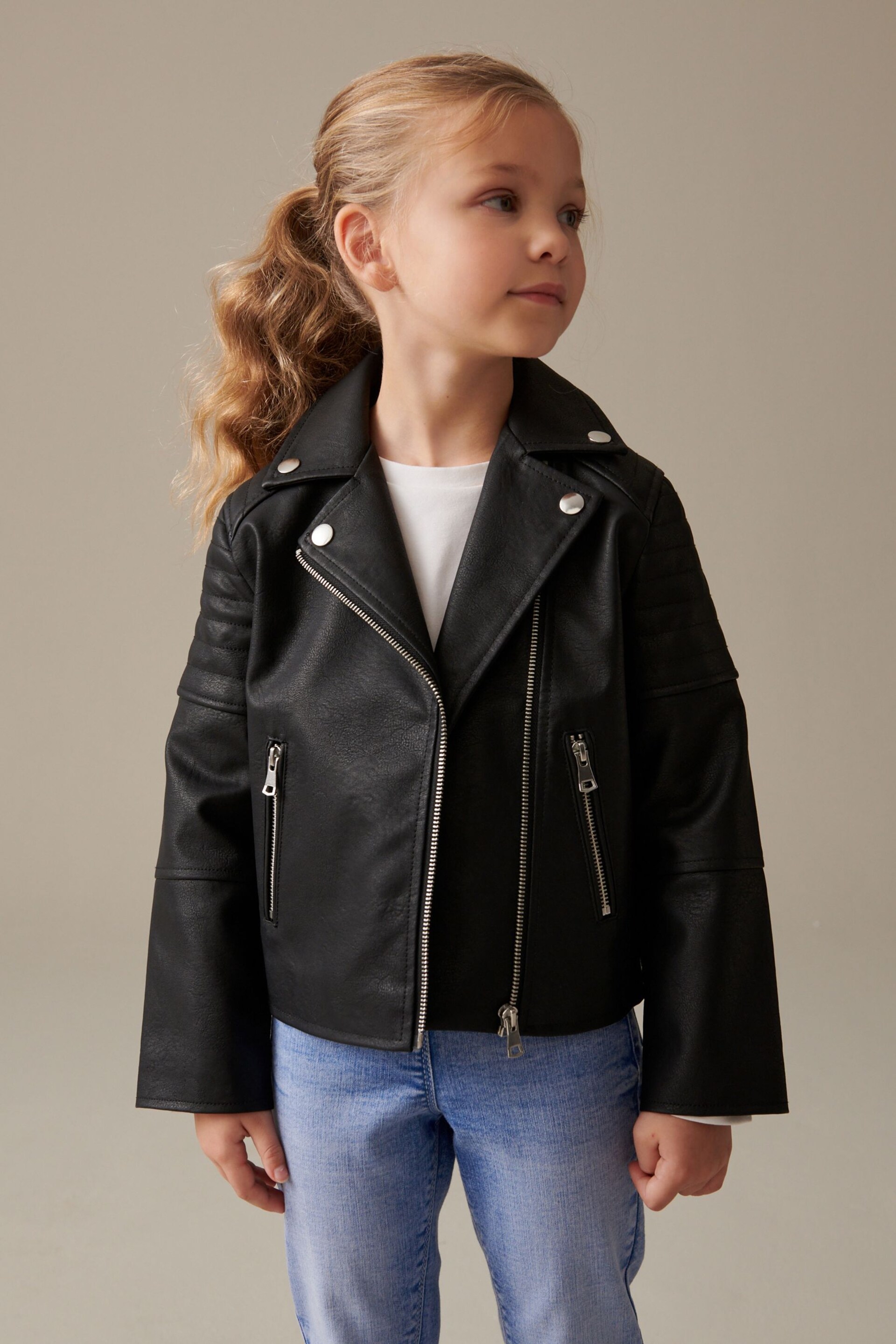 Black PU Biker Jacket (3-16yrs) - Image 1 of 8