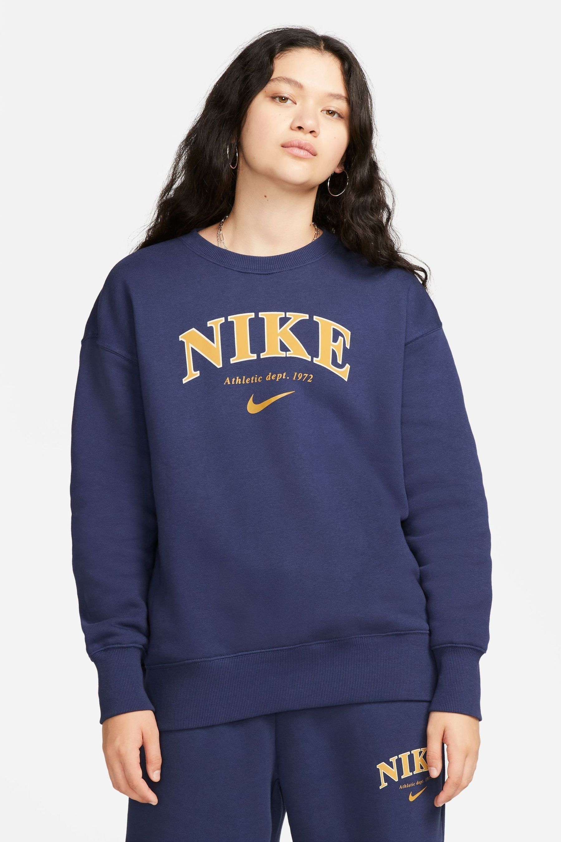 Buy Nike Blue Oversized Varsity Crew Sweatshirt from Next Luxembourg
