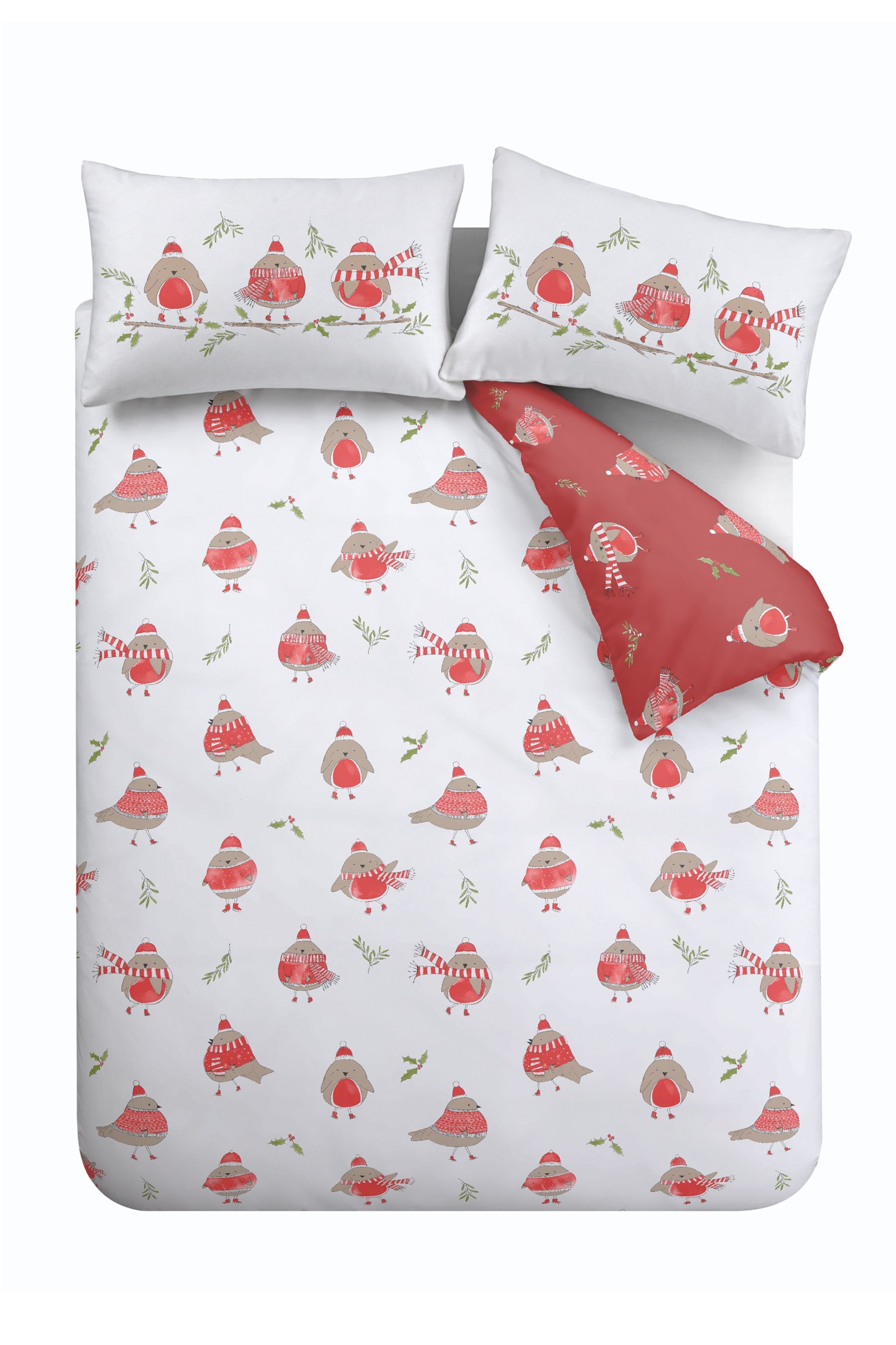 Catherine Lansfield Red Christmas Robins Duvet Cover and Pillowcase Set - Image 4 of 4