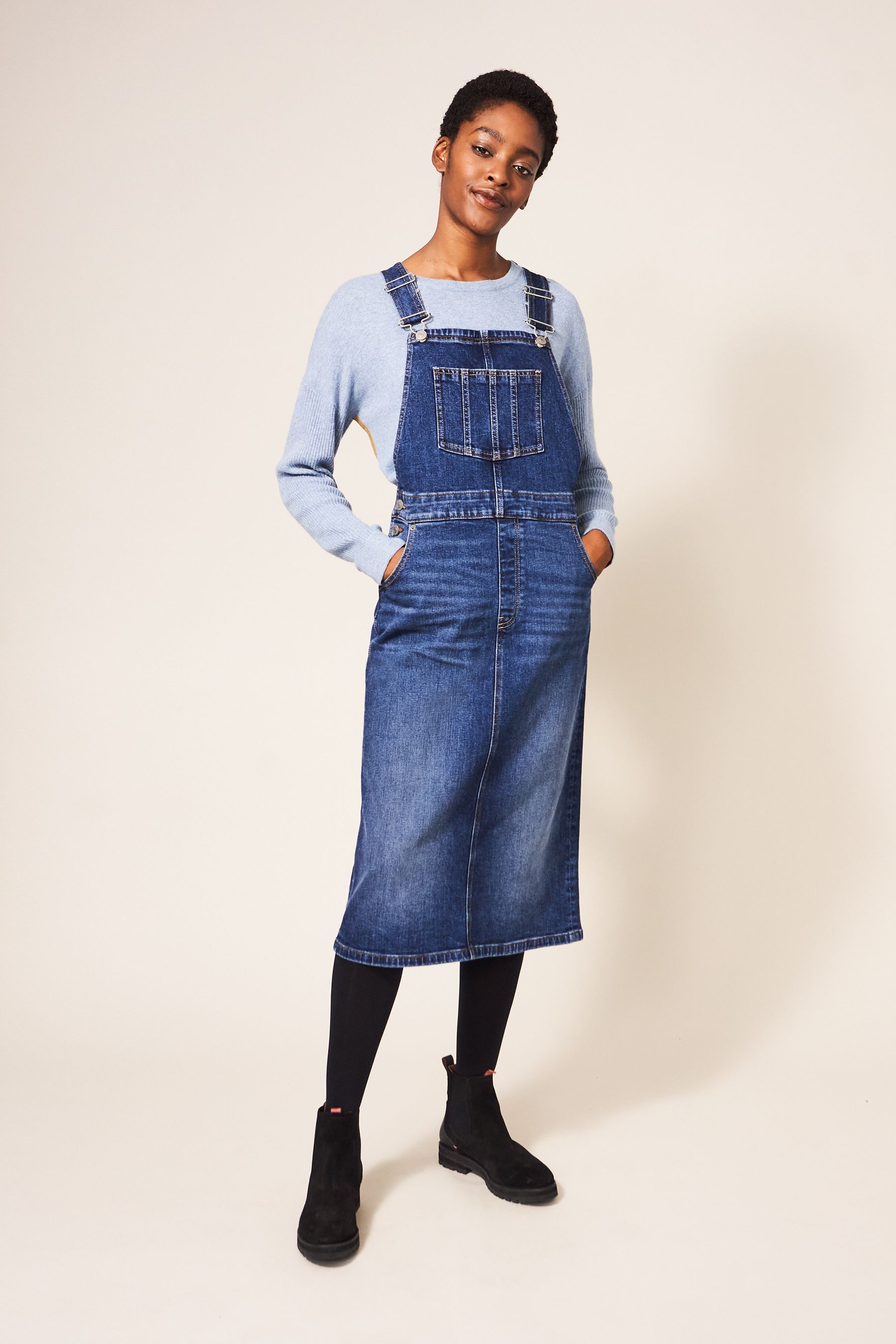 Buy White Stuff Blue Emmie Denim Midi Pinny Dress from Next Luxembourg