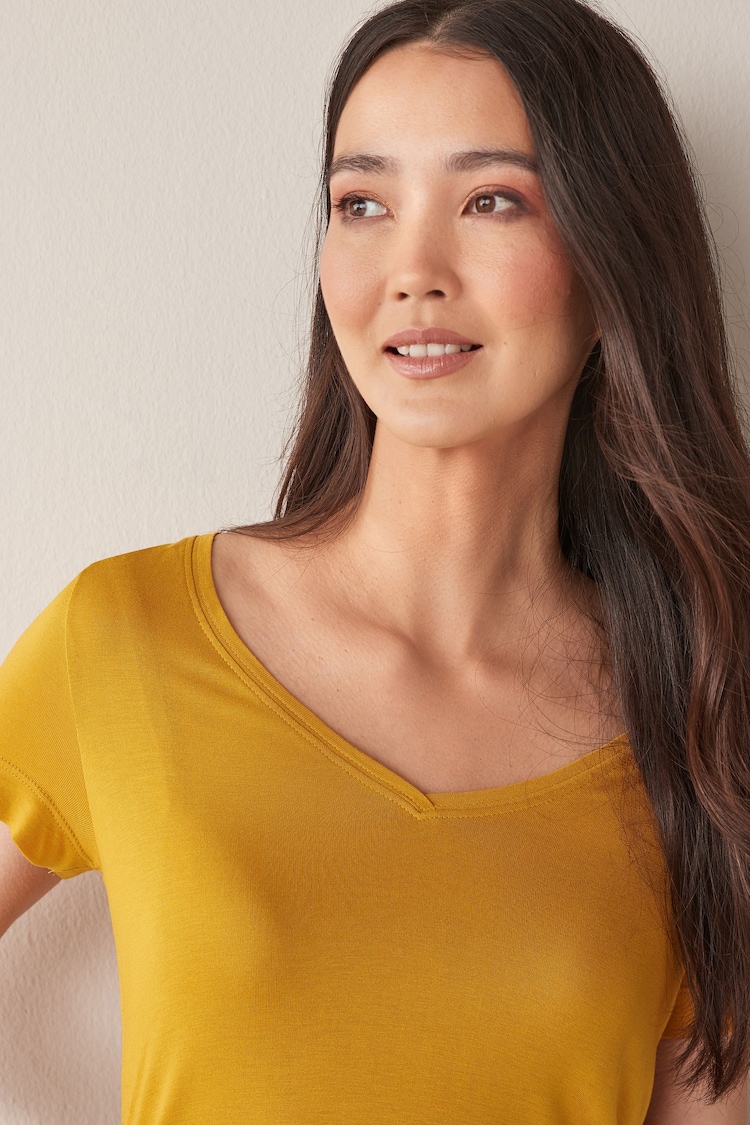 Ochre Yellow Slouch V-Neck T-Shirt - Image 4 of 5