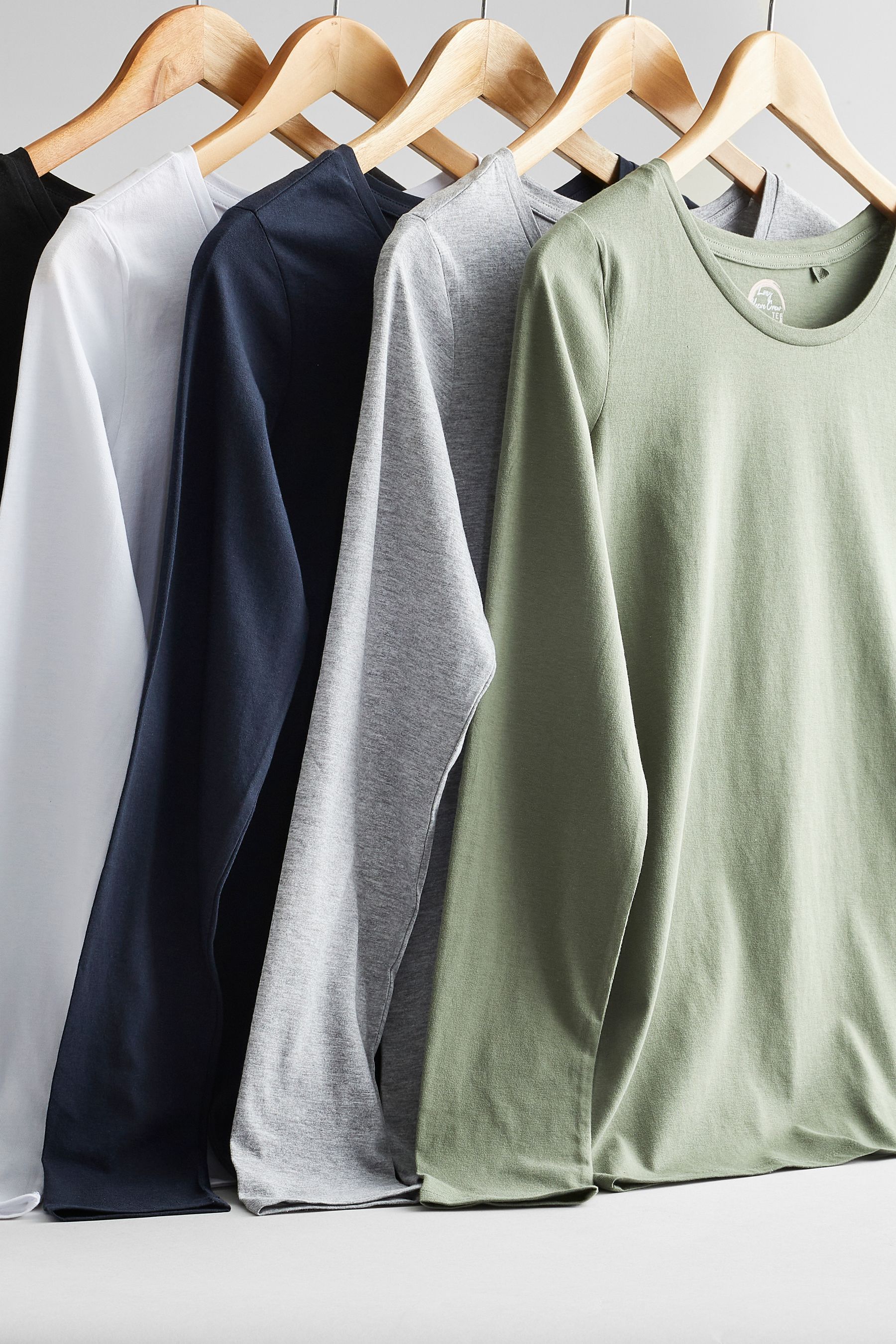 Black White Grey Blue Green 100 Cotton Long Sleeve Tops 5 Pack