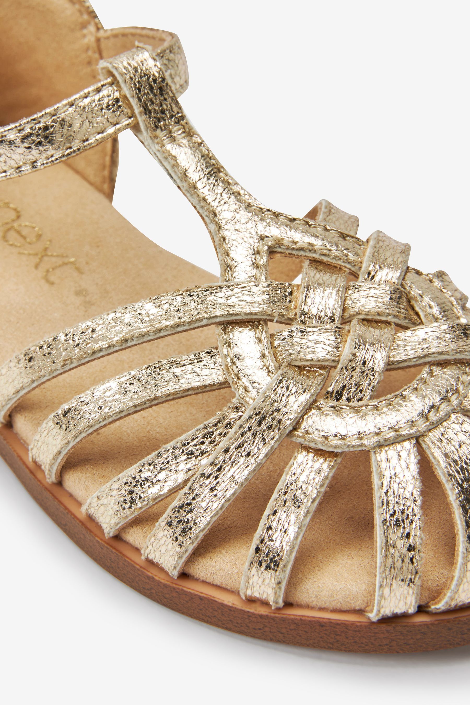 Buy Gold Metallic T Bar Woven Enclosed Sandals from Next Luxembourg