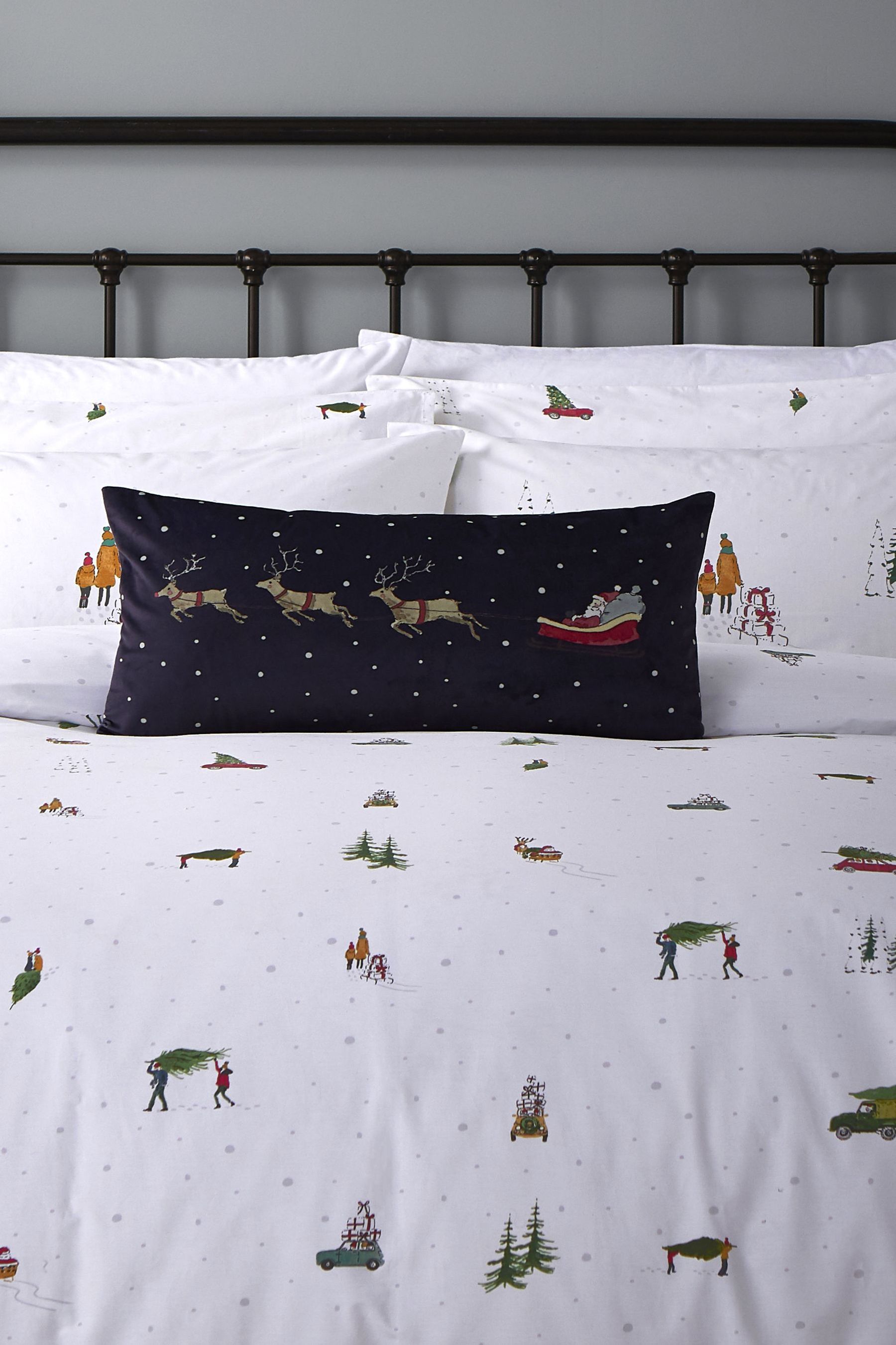 Buy Sophie Allport Blue Home For Christmas Cushion from Next Luxembourg
