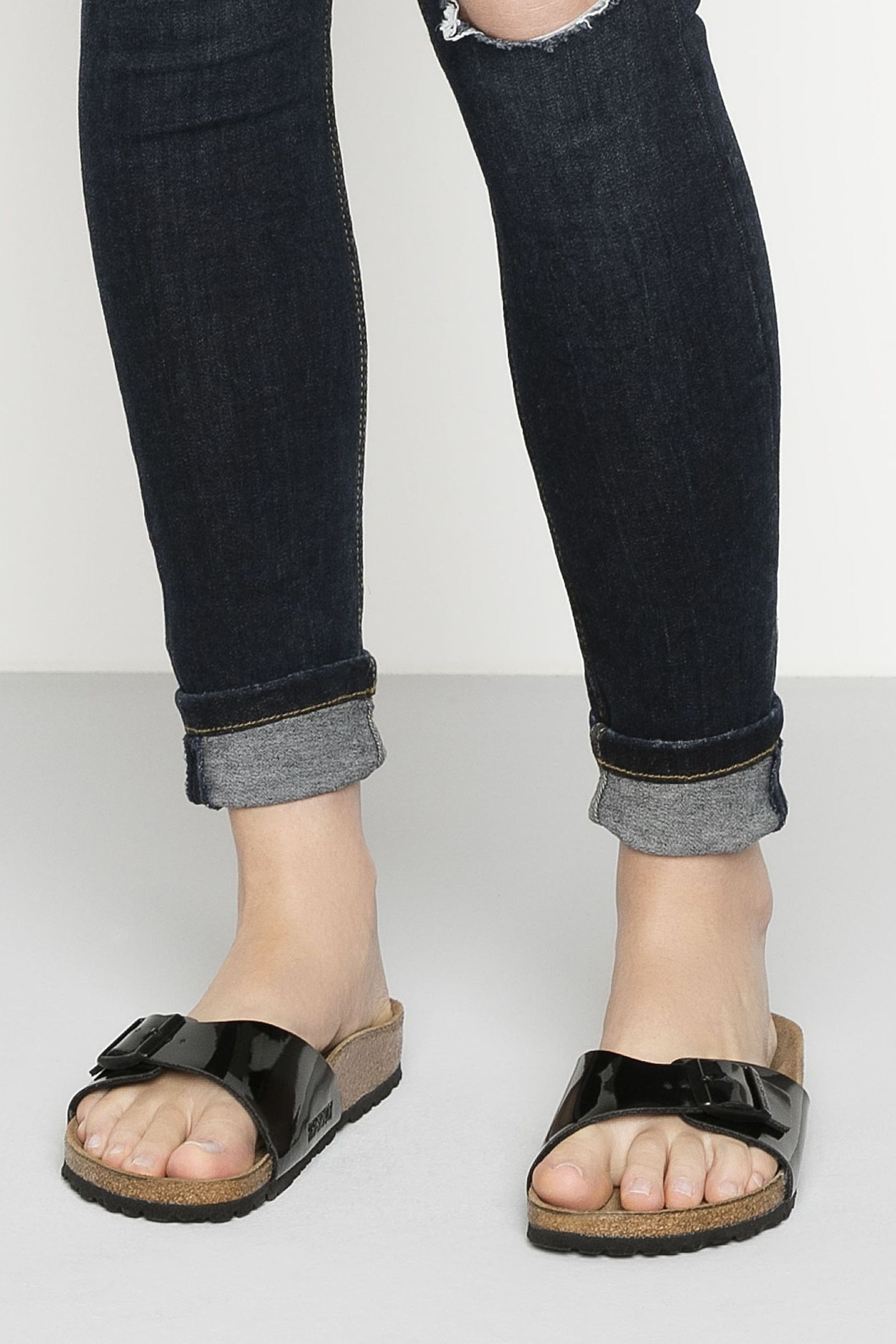 Black patent birkenstock sandals hotsell