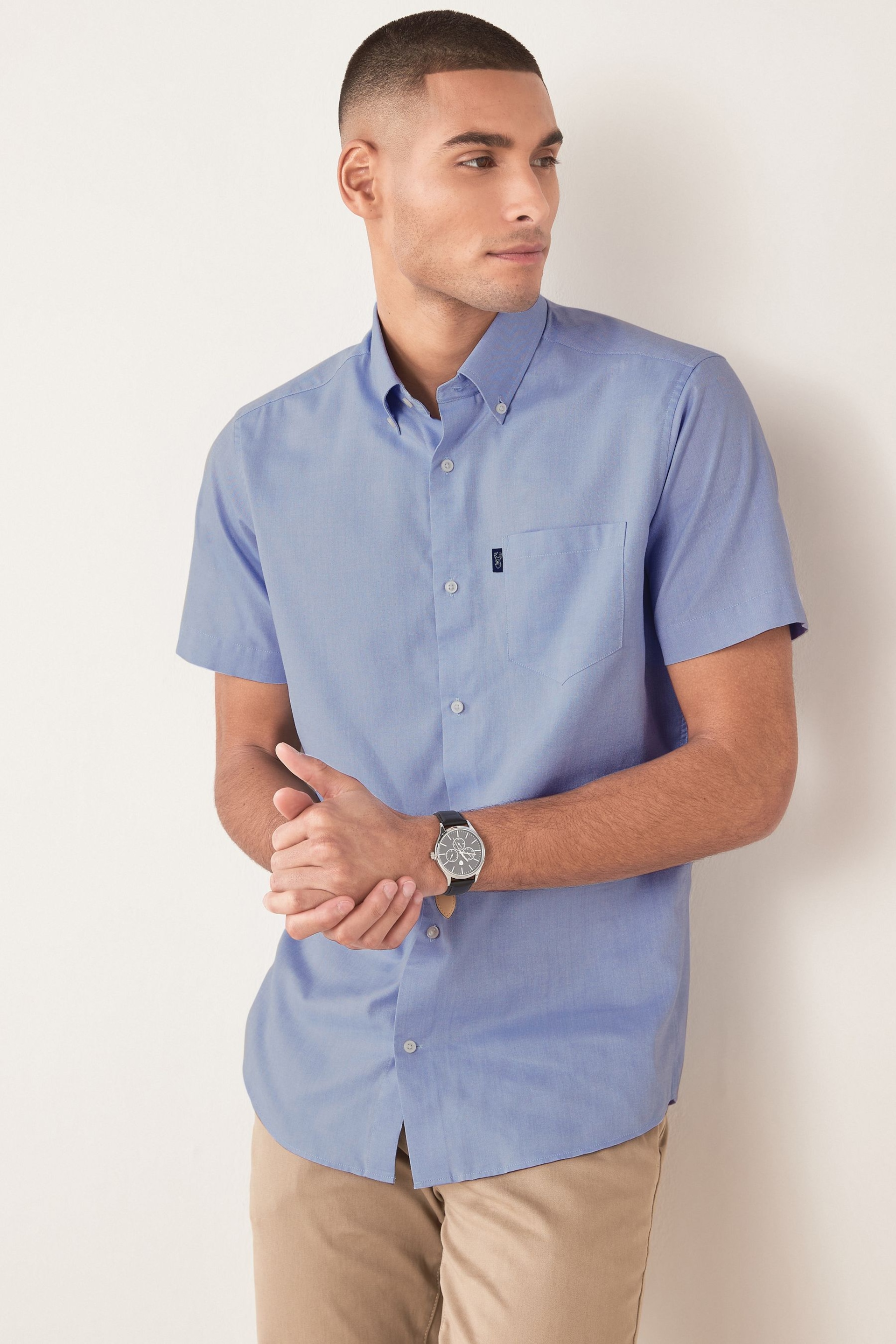 Pale Blue Slim Fit Easy Iron Button Down Oxford Shirt - Image 1 of 6