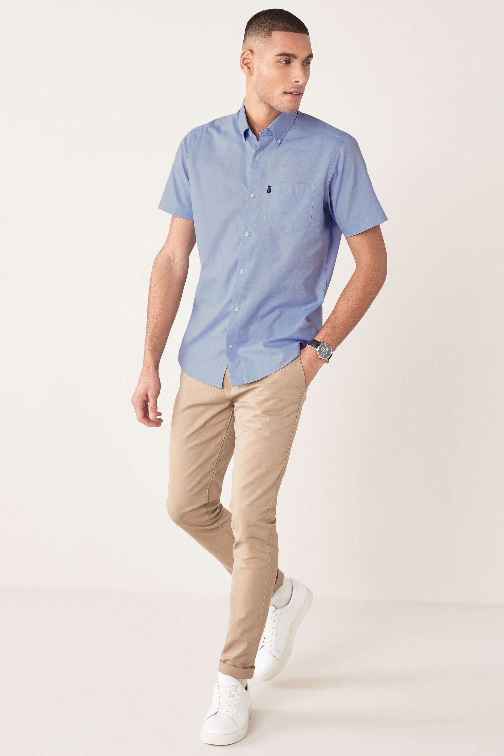 Pale Blue Slim Fit Easy Iron Button Down Oxford Shirt - Image 3 of 6