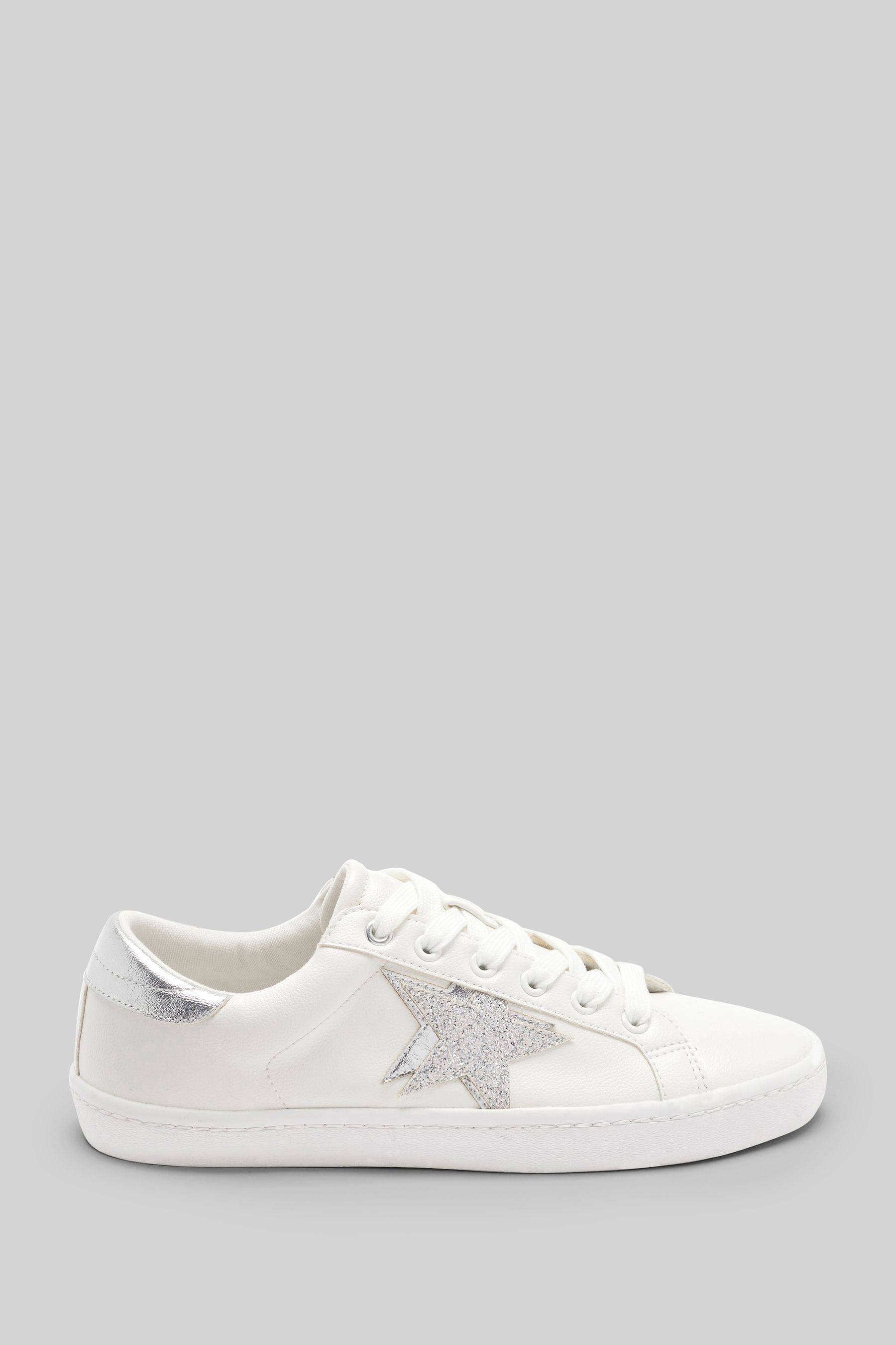 Buy White And Silver Wide Fit Forever Comfort Star Lace Up Trainers from Next Luxembourg