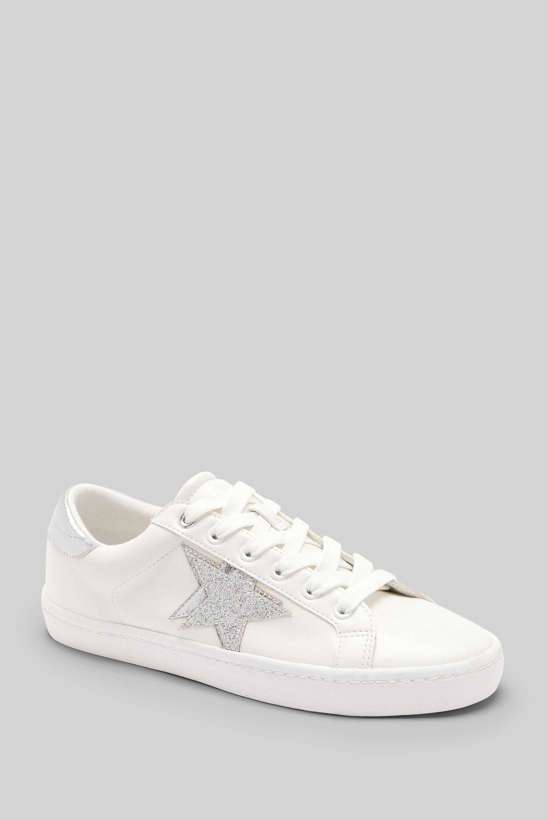 Buy White And Silver Wide Fit Forever Comfort Star Lace Up Trainers from Next Denmark