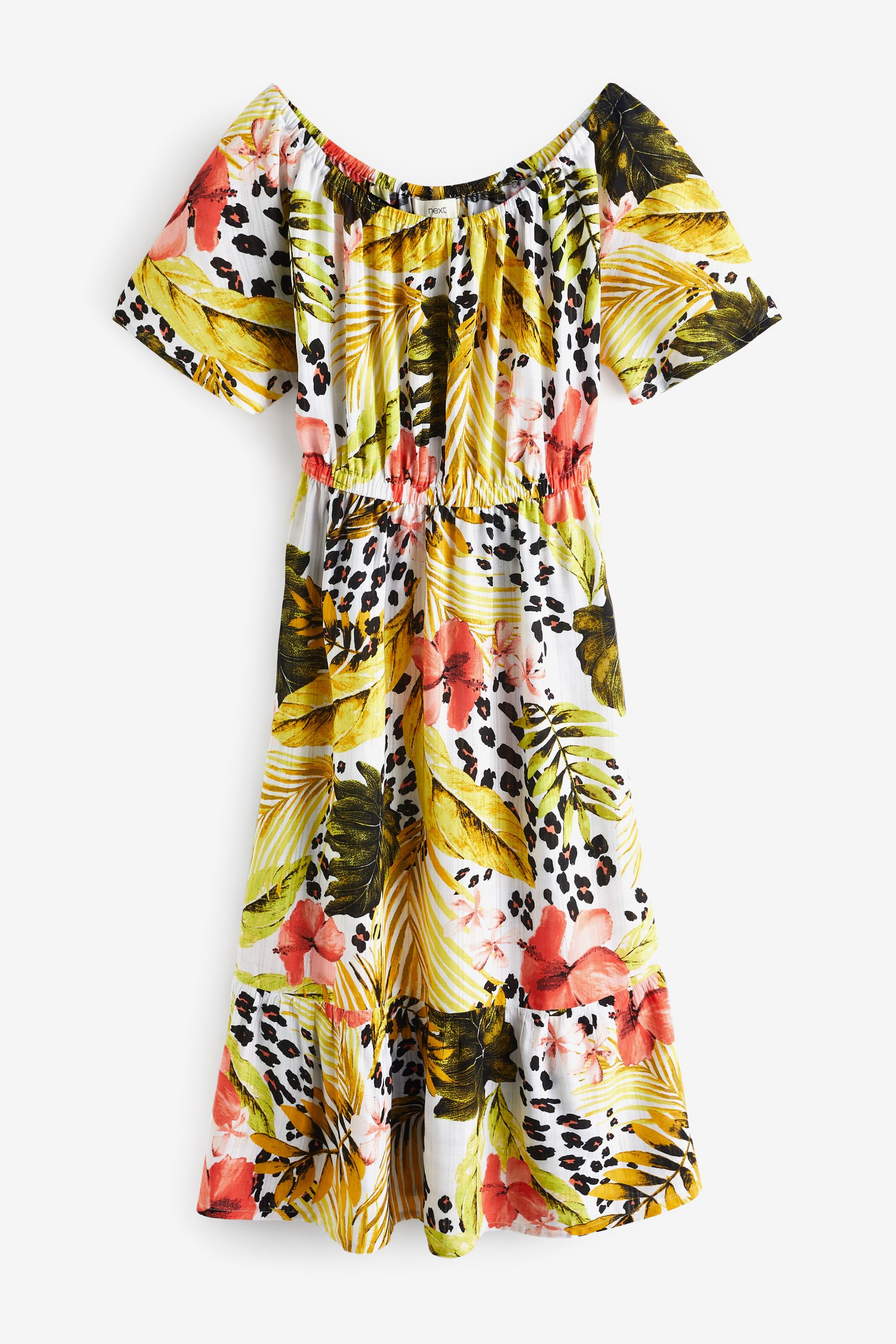 Buy White Hawaiian Print Off Shoulder Dress from Next Belgium