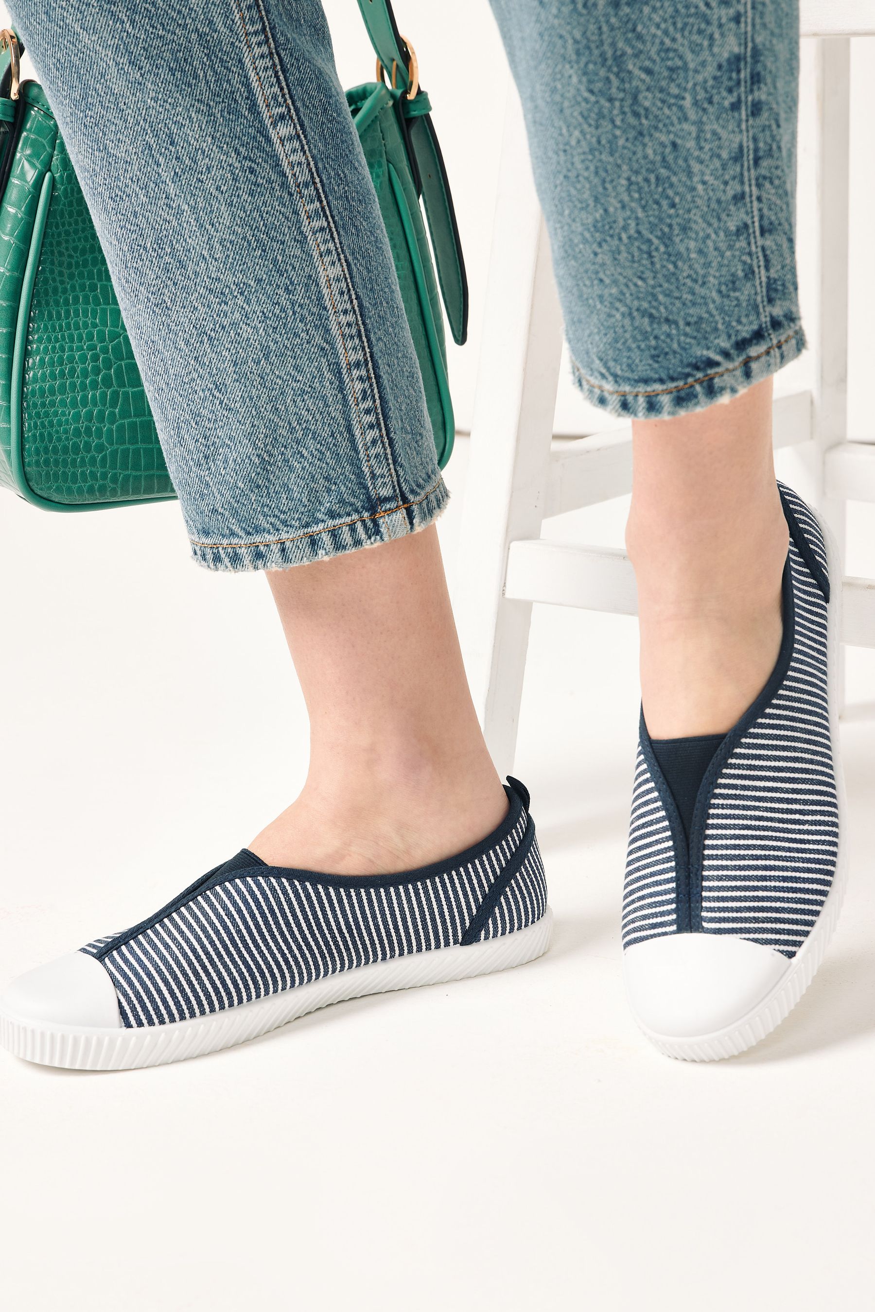 Buy Navy Blue Stripe Slip On Canvas Shoes from Next Luxembourg