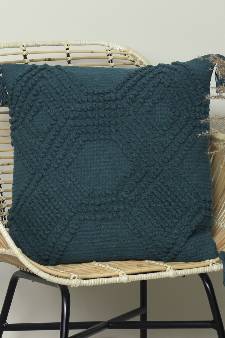 furn. Teal Blue Halmo Woven Polyester Filled Cushion - Image 1 of 6