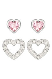 Radley Sterling Silver Pink and Clear Glass Stone Heart Shaped Stud Earrings - Image 1 of 2