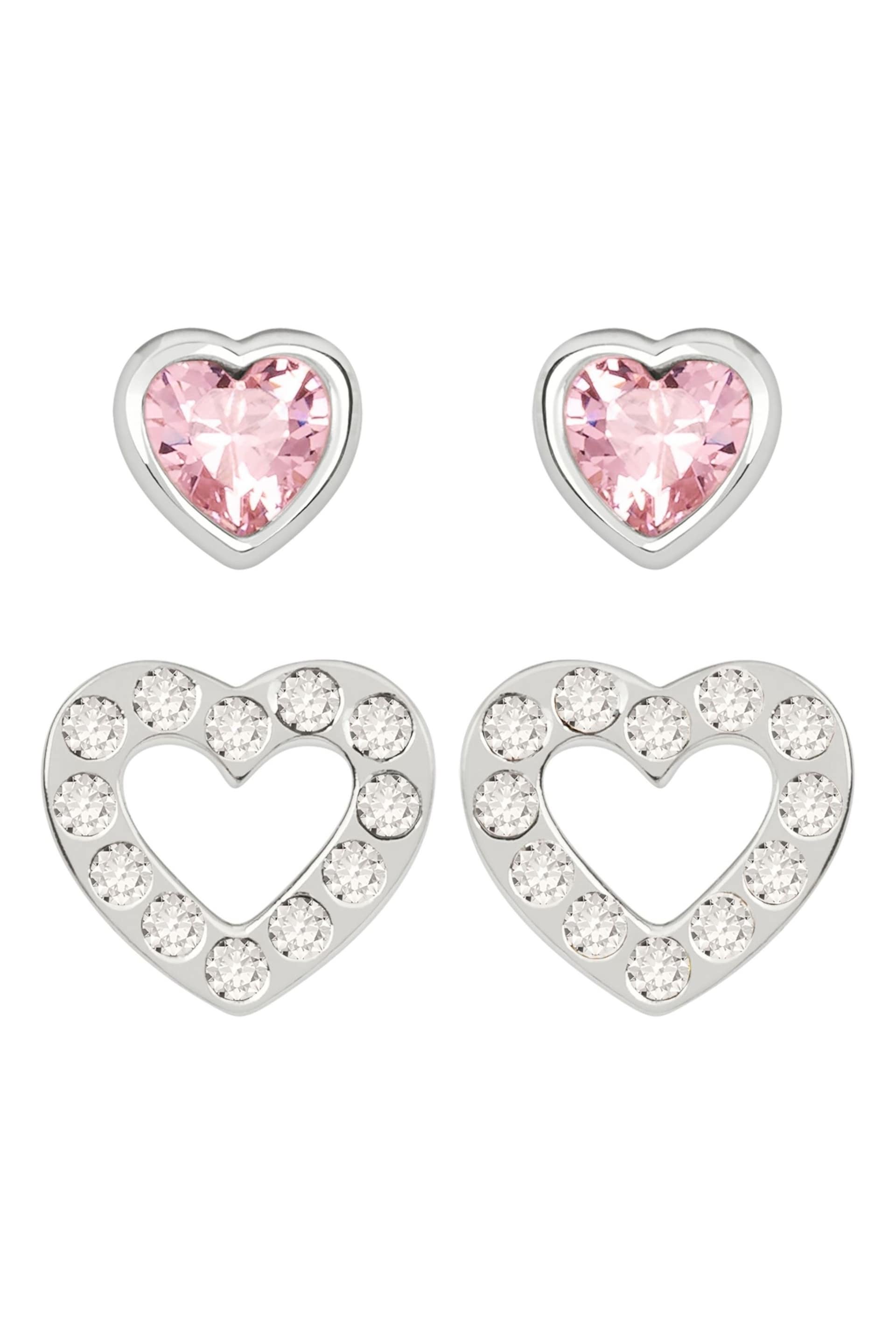 Radley Sterling Silver Pink and Clear Glass Stone Heart Shaped Stud Earrings - Image 1 of 2