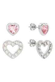 Radley Sterling Silver Pink and Clear Glass Stone Heart Shaped Stud Earrings - Image 2 of 2
