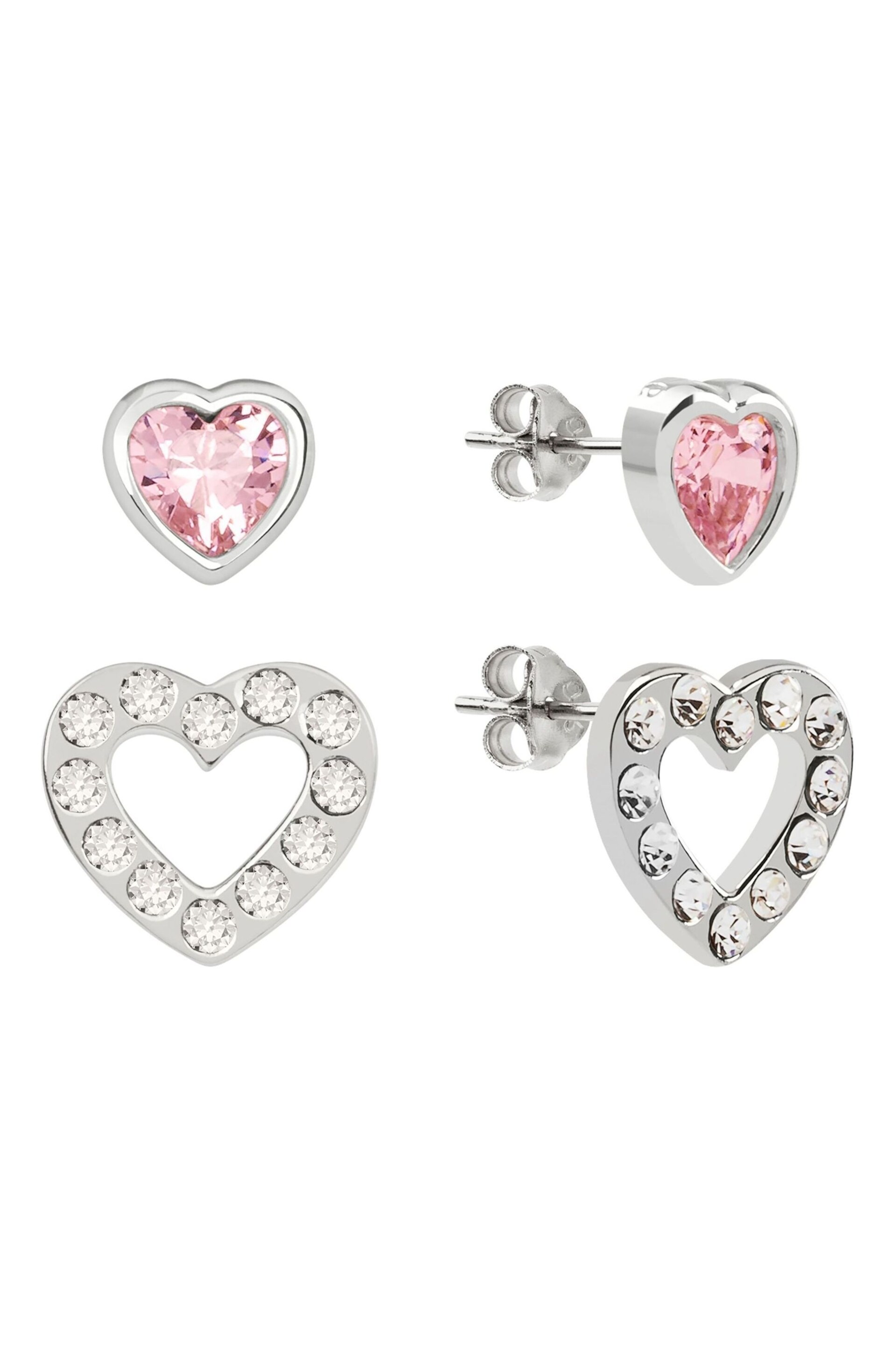 Radley Sterling Silver Pink and Clear Glass Stone Heart Shaped Stud Earrings - Image 2 of 2