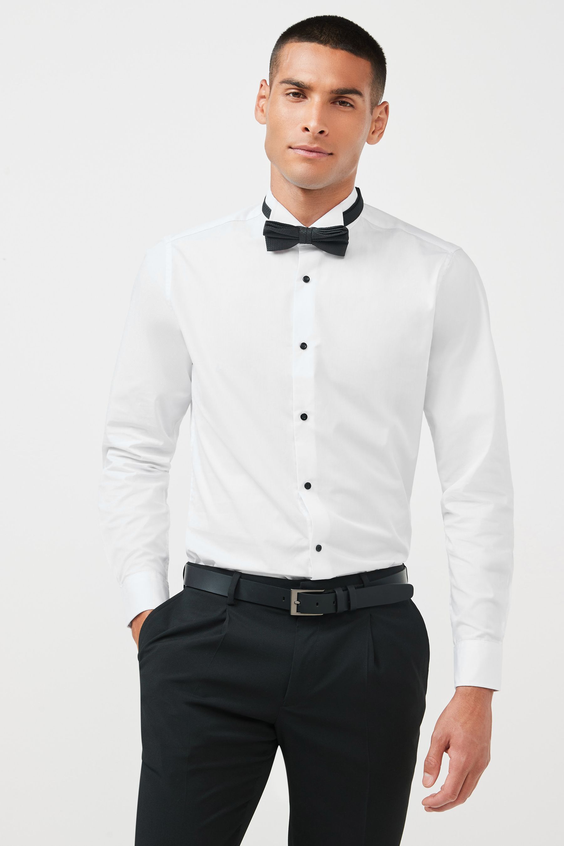 Short sleeve dress shirt with bow tie top