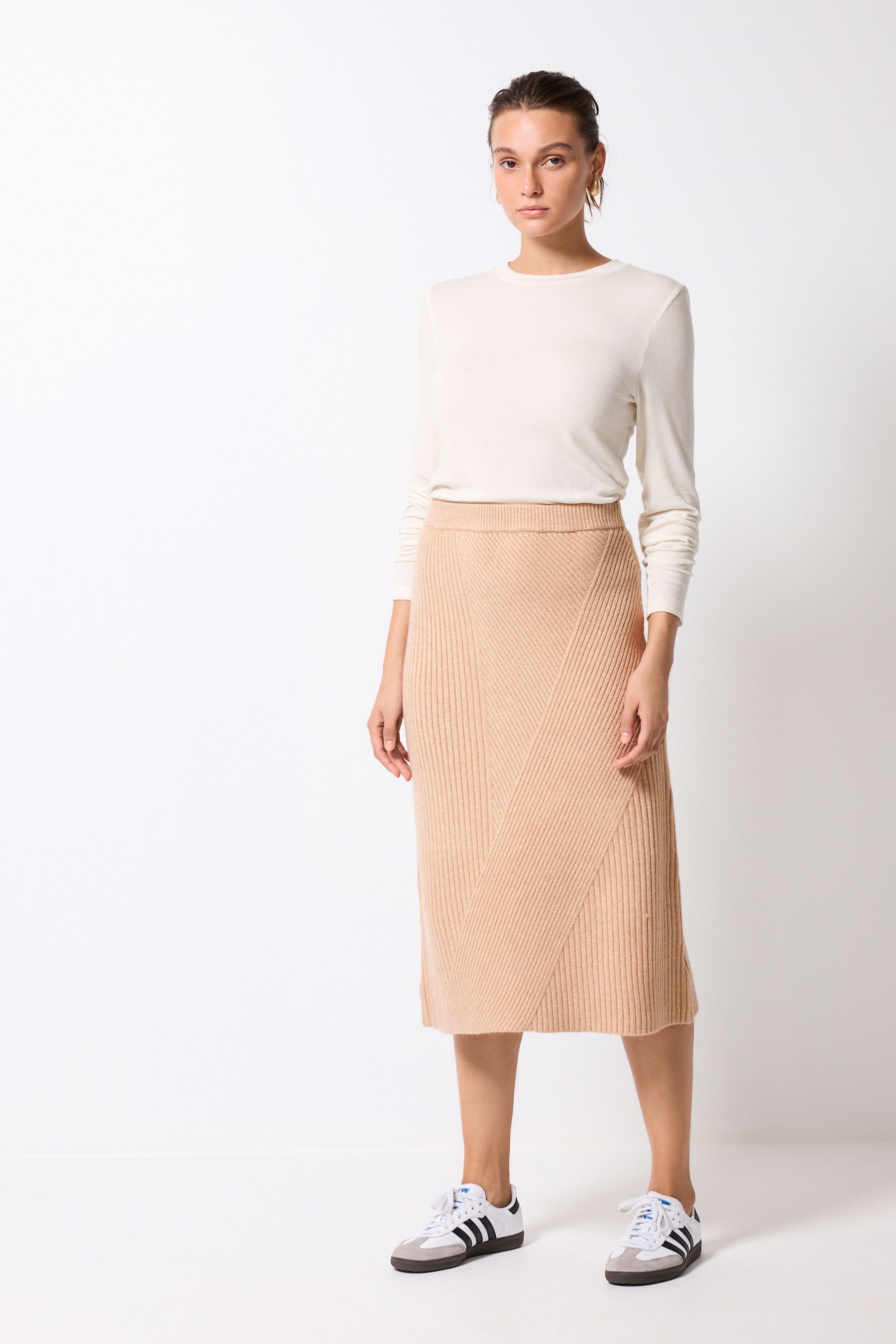 Buy Camel Brown Rib Midi Skirt from Next Luxembourg