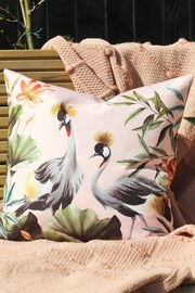 Evans Lichfield Blush Pink/Forest Green Cranes Outdoor Polyester Filled Cushion - Image 1 of 5