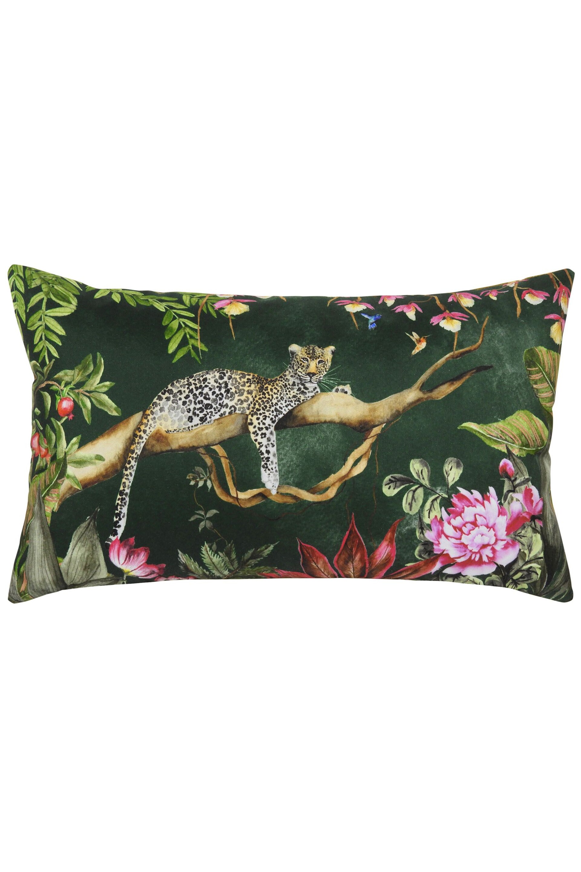 Evans Lichfield Forest Green Leopard Outdoor Polyester Filled Cushion - Image 3 of 6