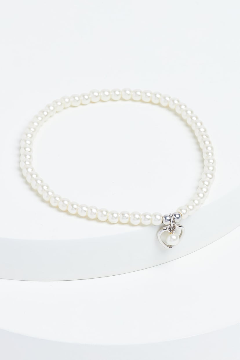 Sterling Silver Heart Charm Pearl Beaded Bracelet - Image 1 of 3